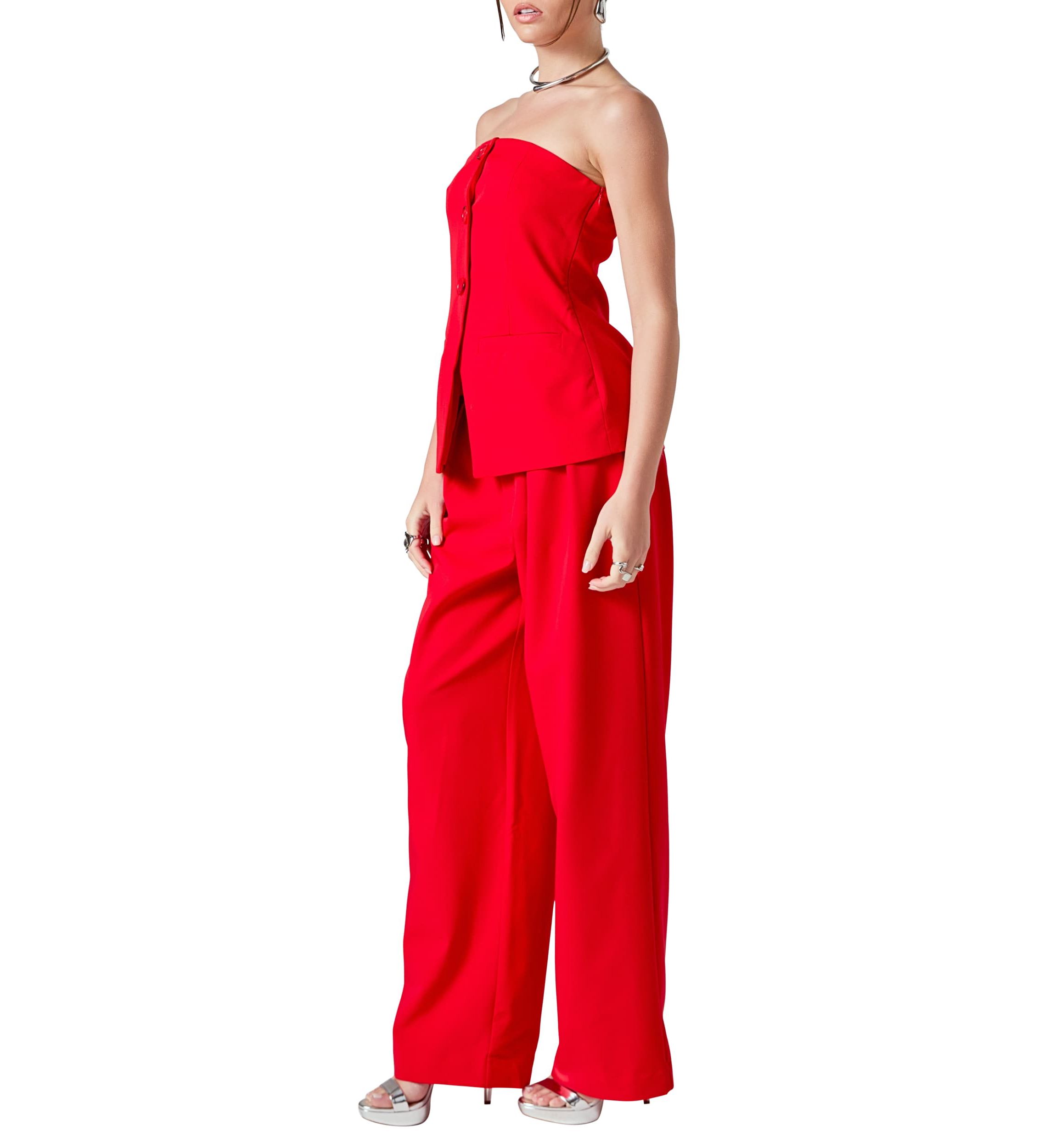 Strapless Buttoned Long Top