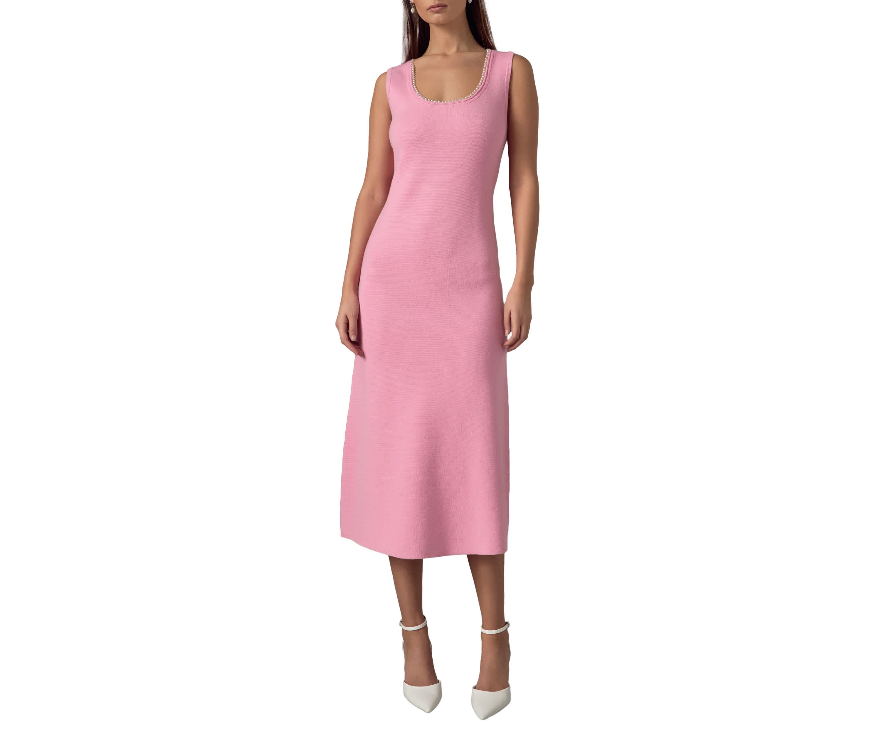 Pearl Trim Knit Midi Dress