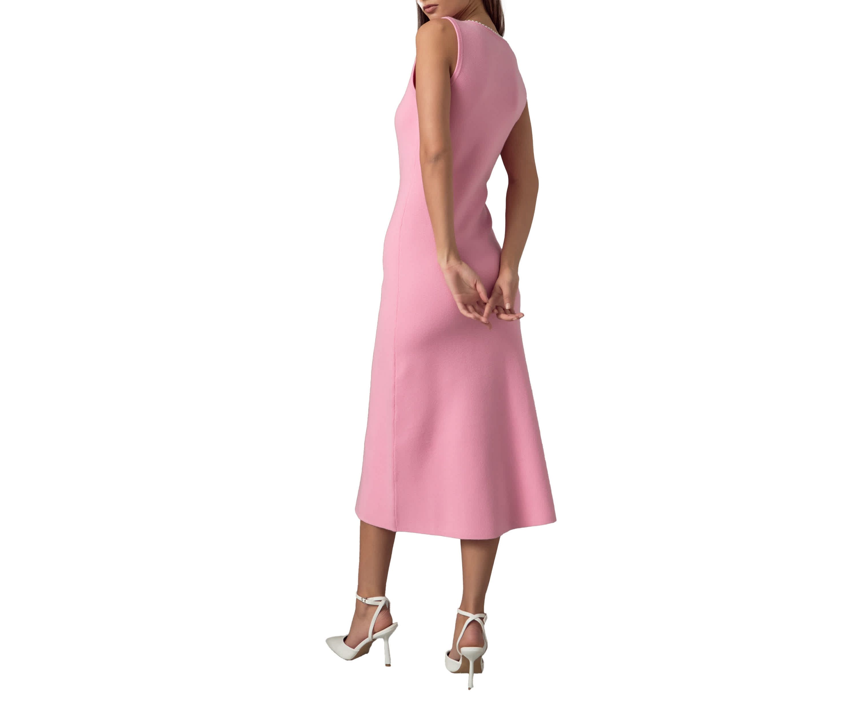 Pearl Trim Knit Midi Dress