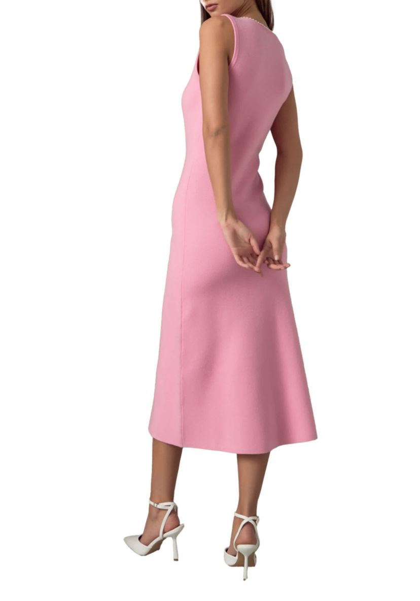Pearl Trim Knit Midi Dress