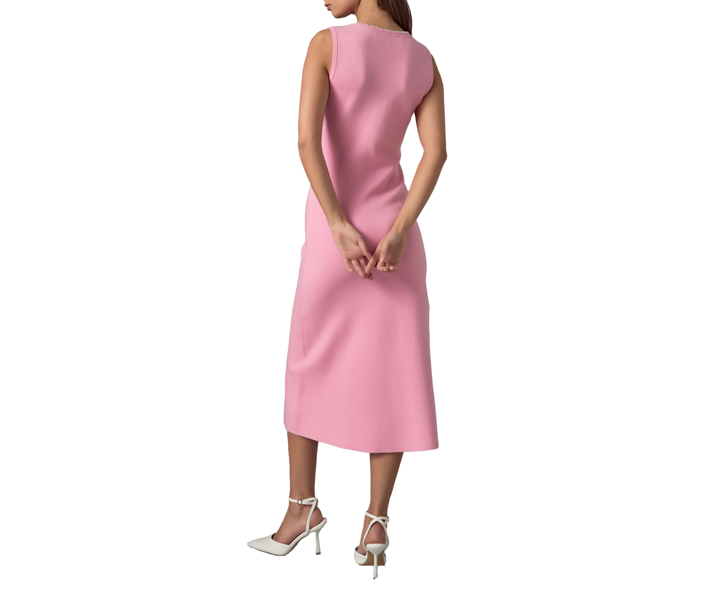 Pearl Trim Knit Midi Dress