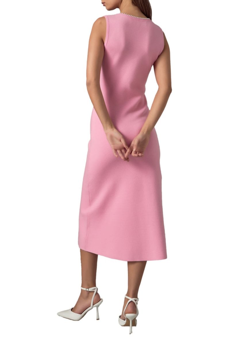 Pearl Trim Knit Midi Dress