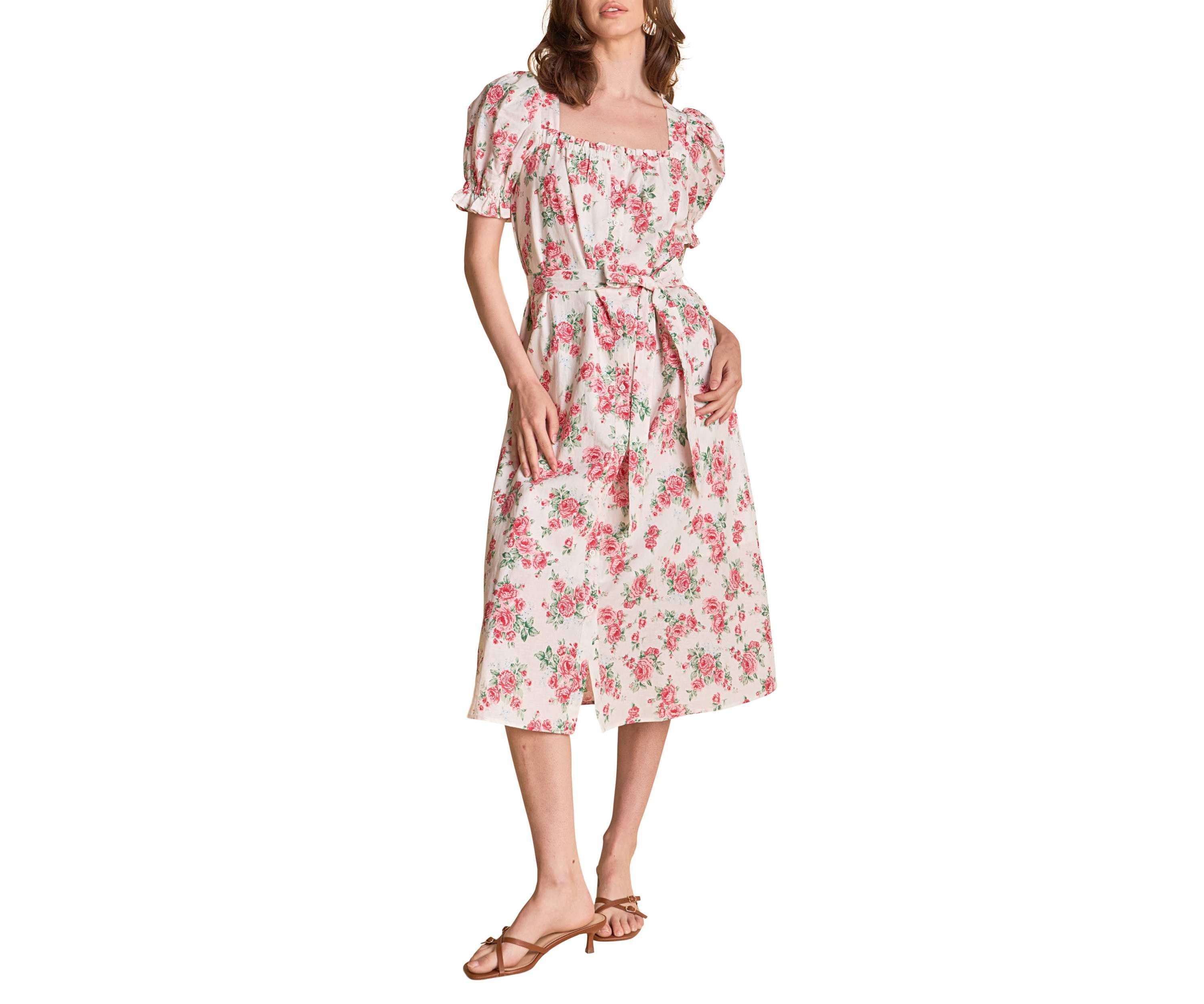 Floral Print Linen Midi Dress