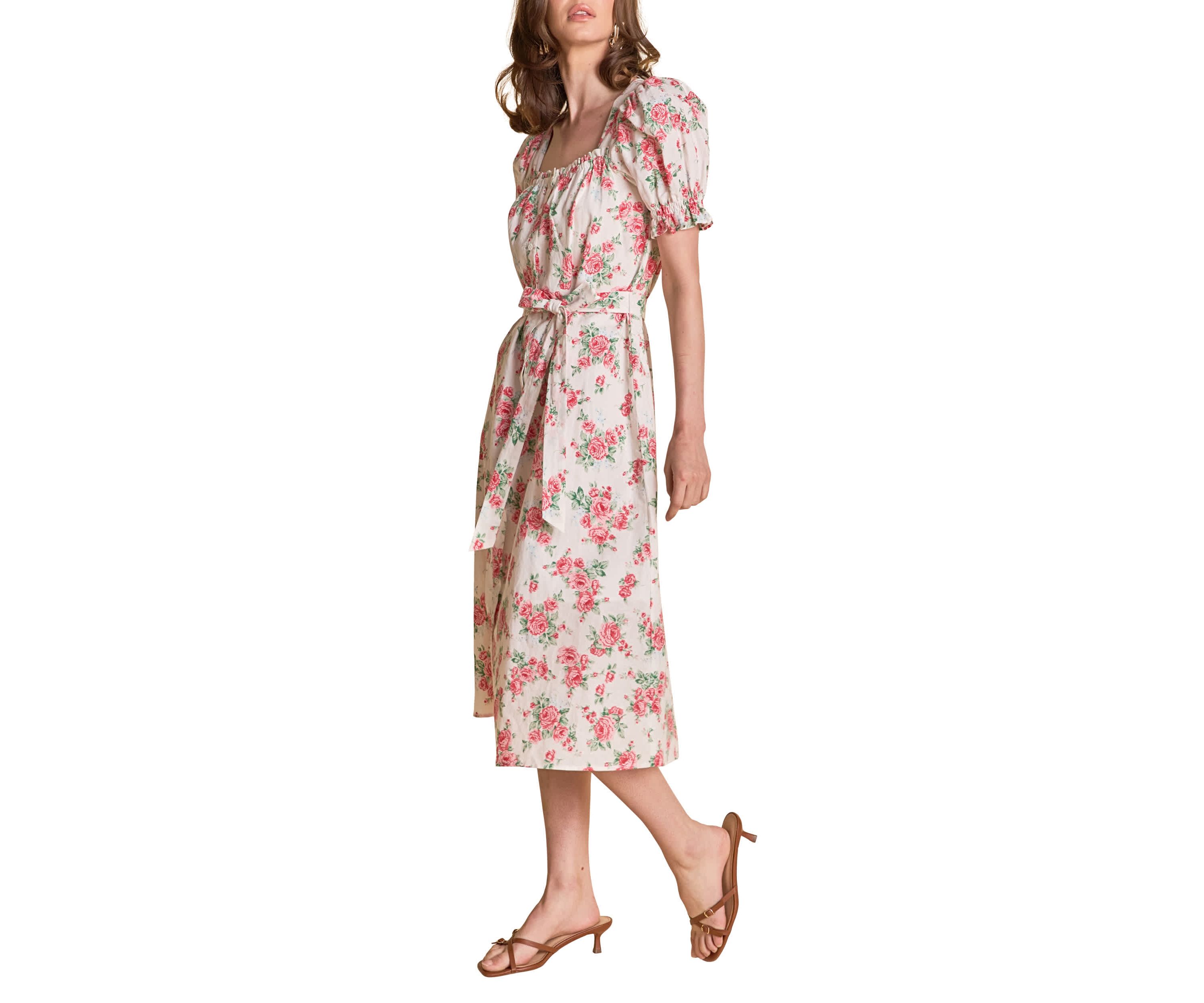 Floral Print Linen Midi Dress