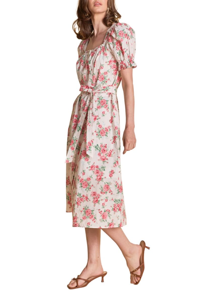 Floral Print Linen Midi Dress