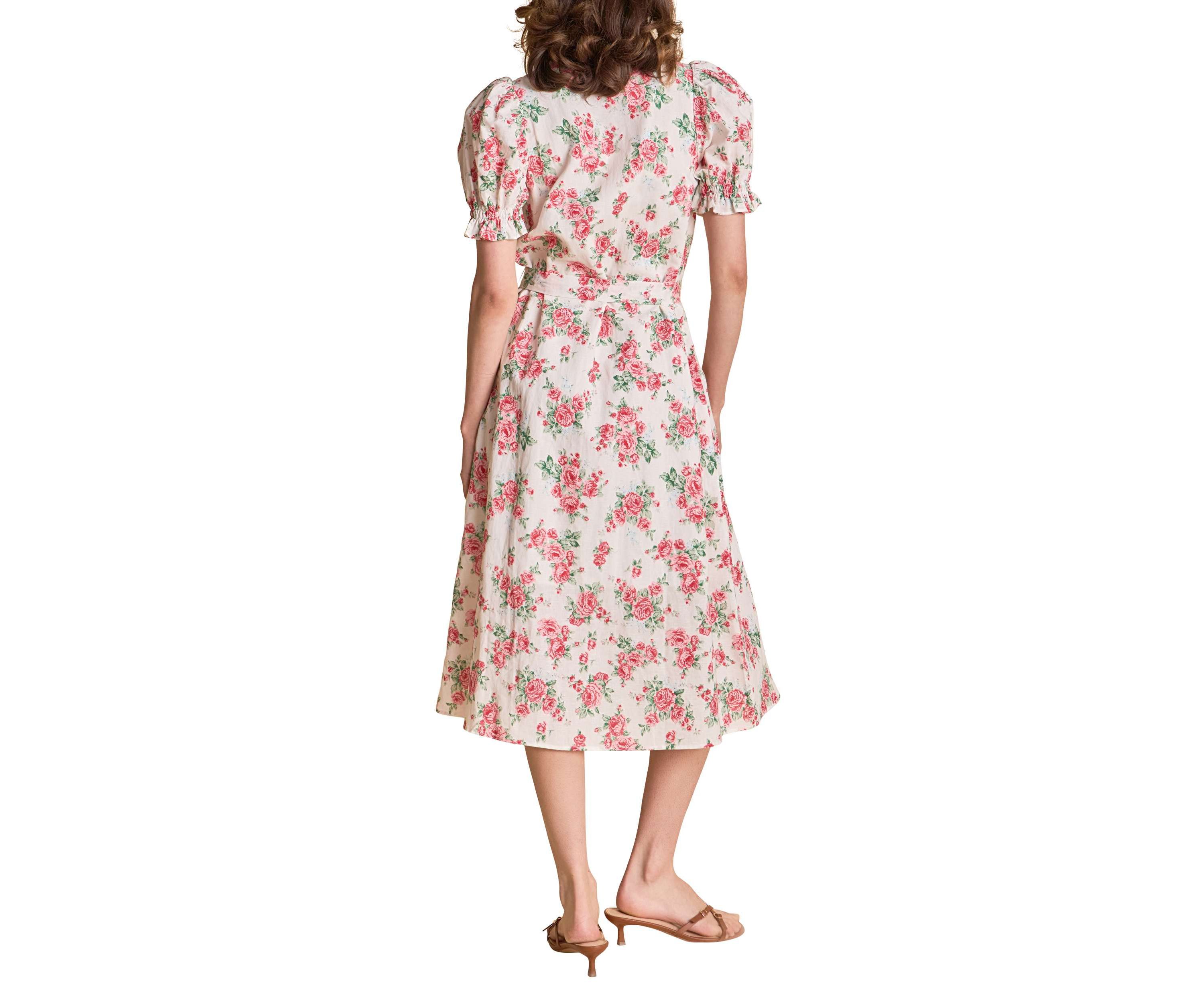 Floral Print Linen Midi Dress