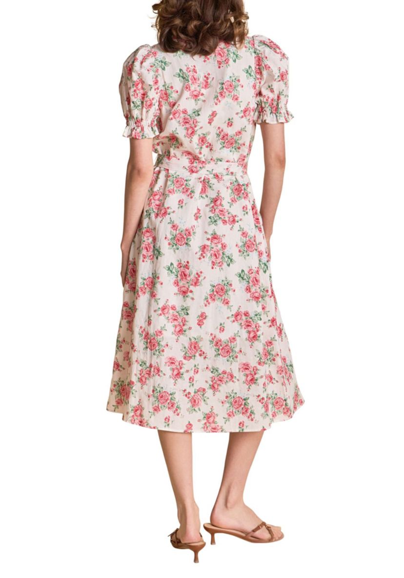 Floral Print Linen Midi Dress