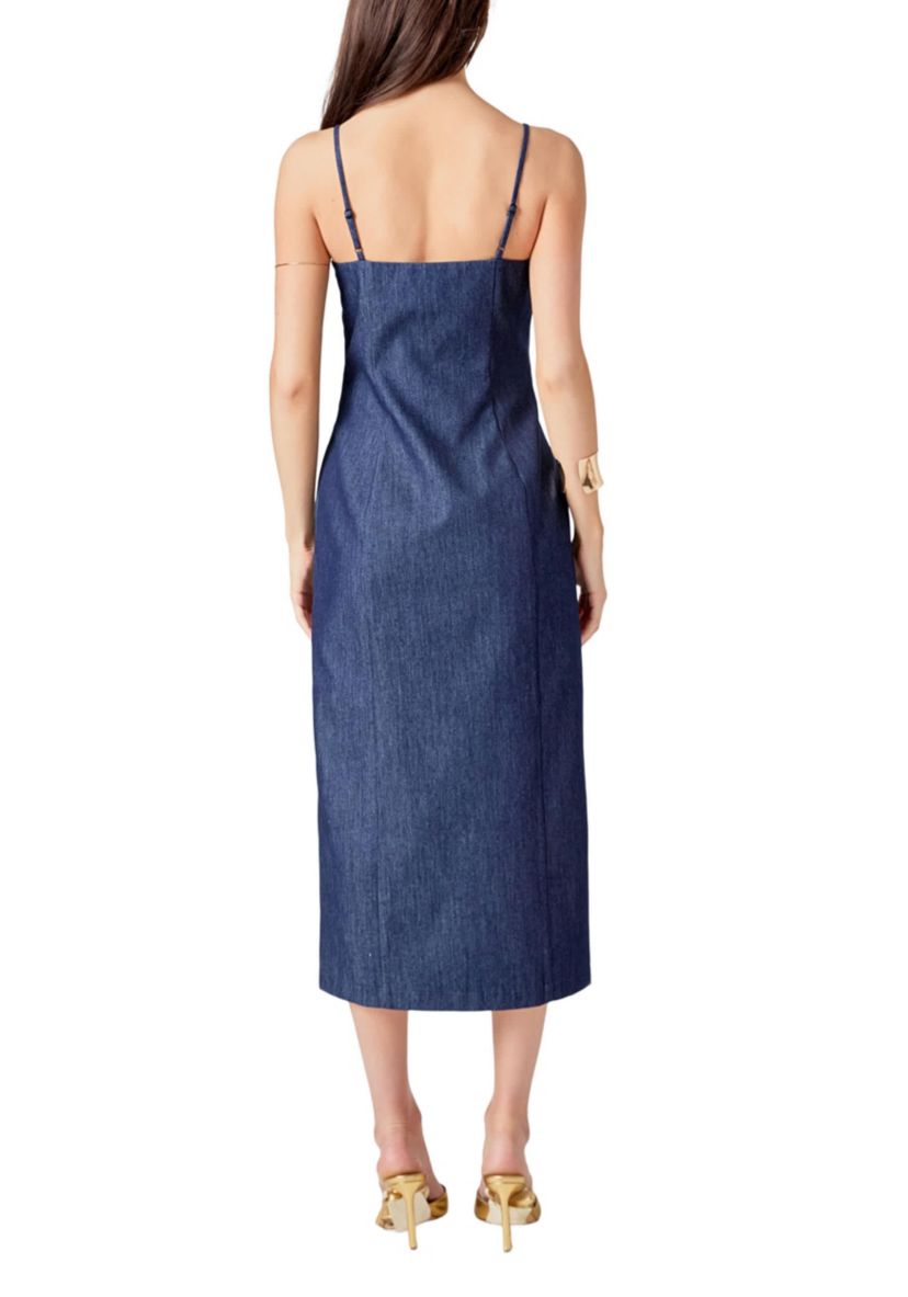 High Neck Denim Midi Dress