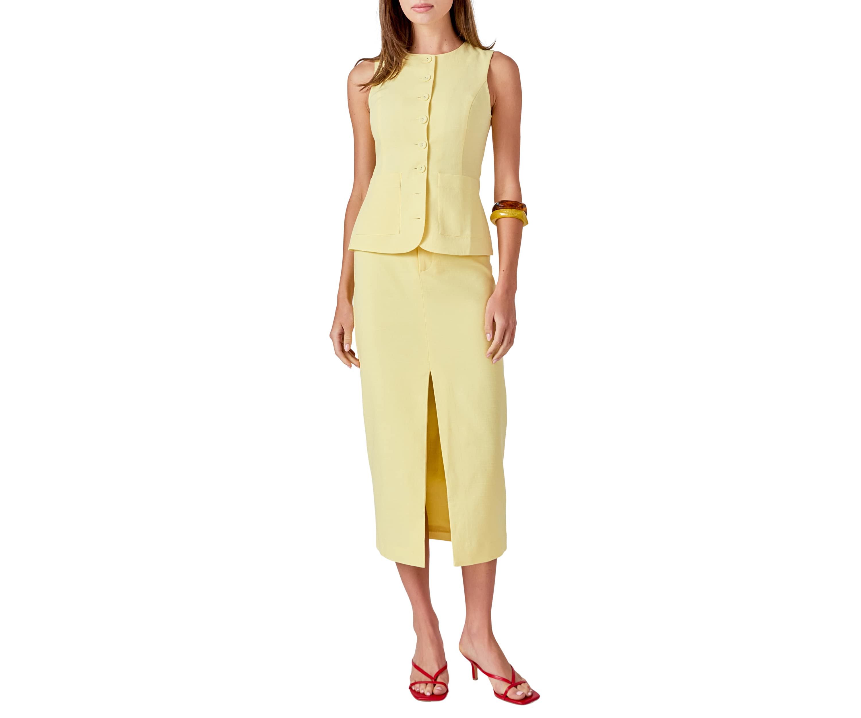 Front Slit Linen Maxi Skirt