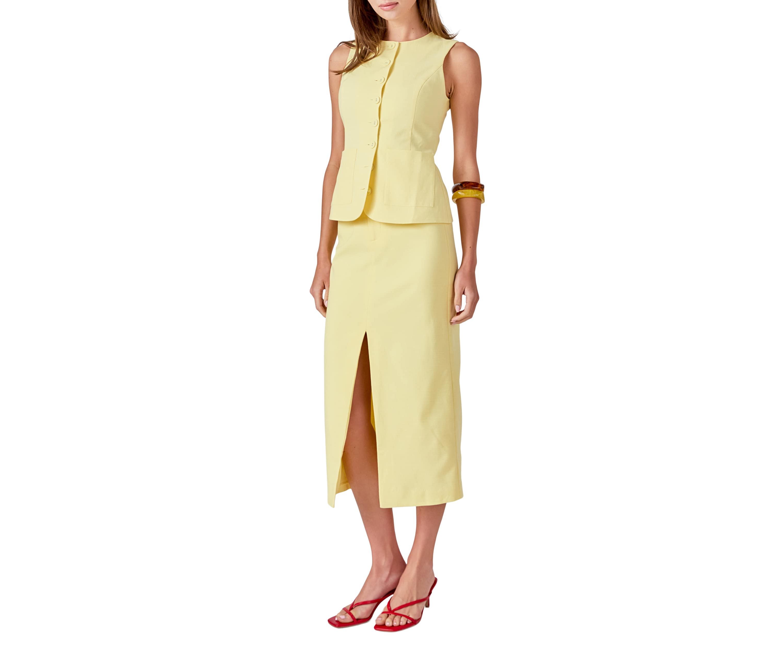 Front Slit Linen Maxi Skirt