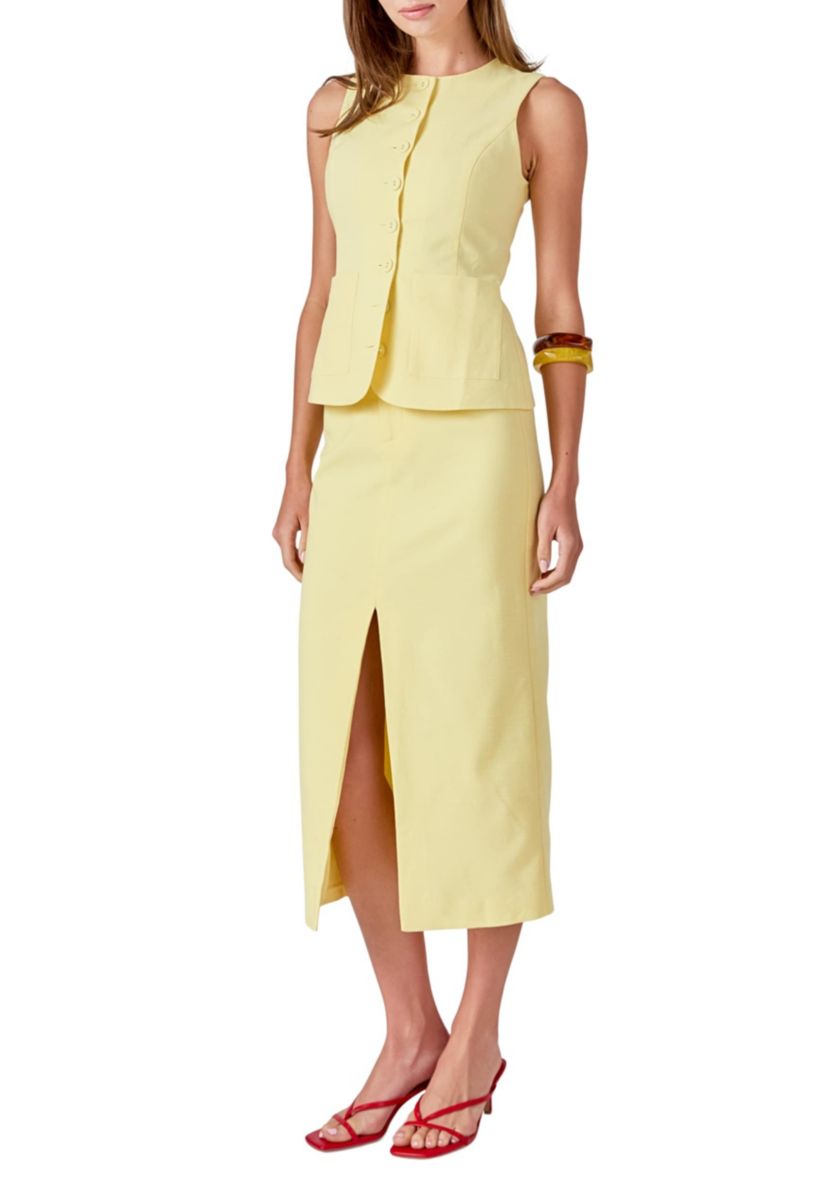 Front Slit Linen Maxi Skirt