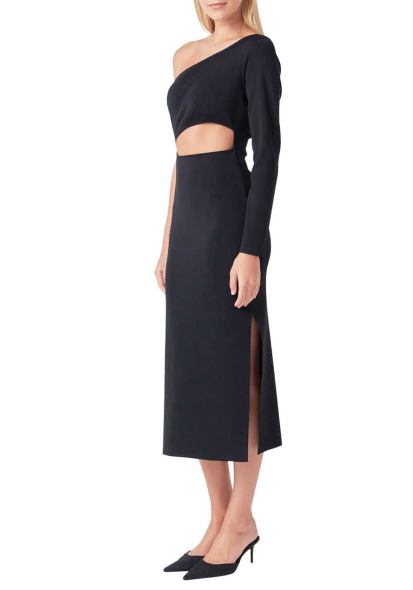 Knit One Shoulder Midi Dress