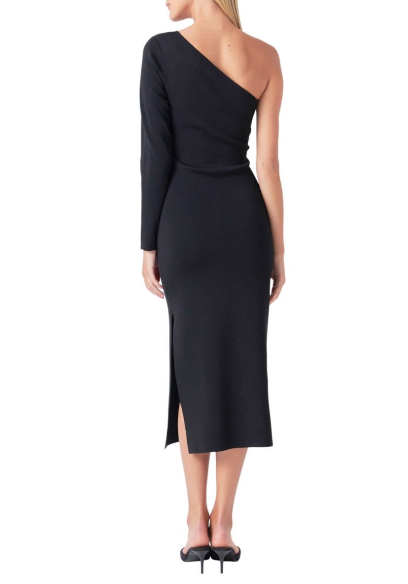 Knit One Shoulder Midi Dress