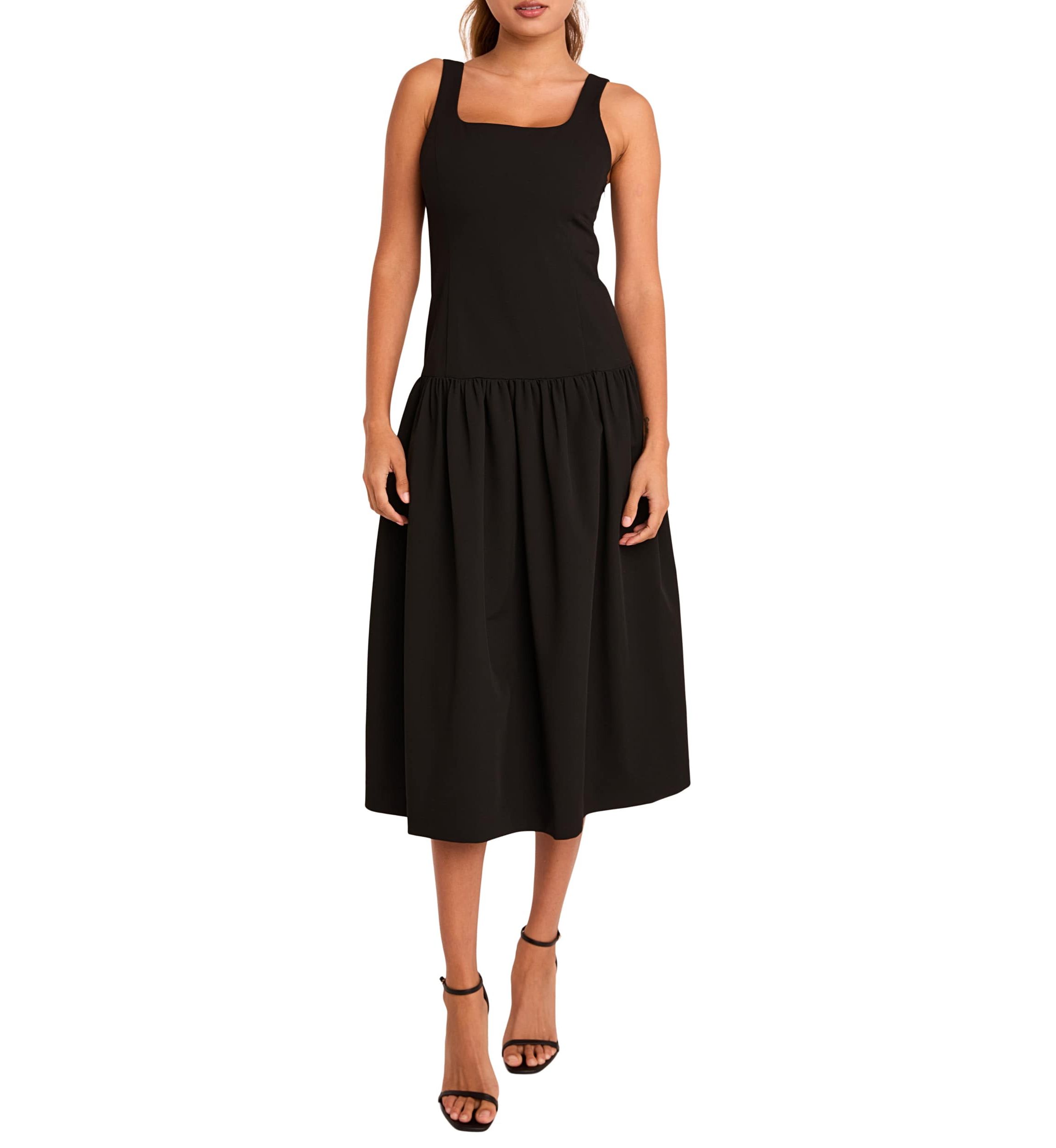 Drop Waist Peplum Midi Dress
