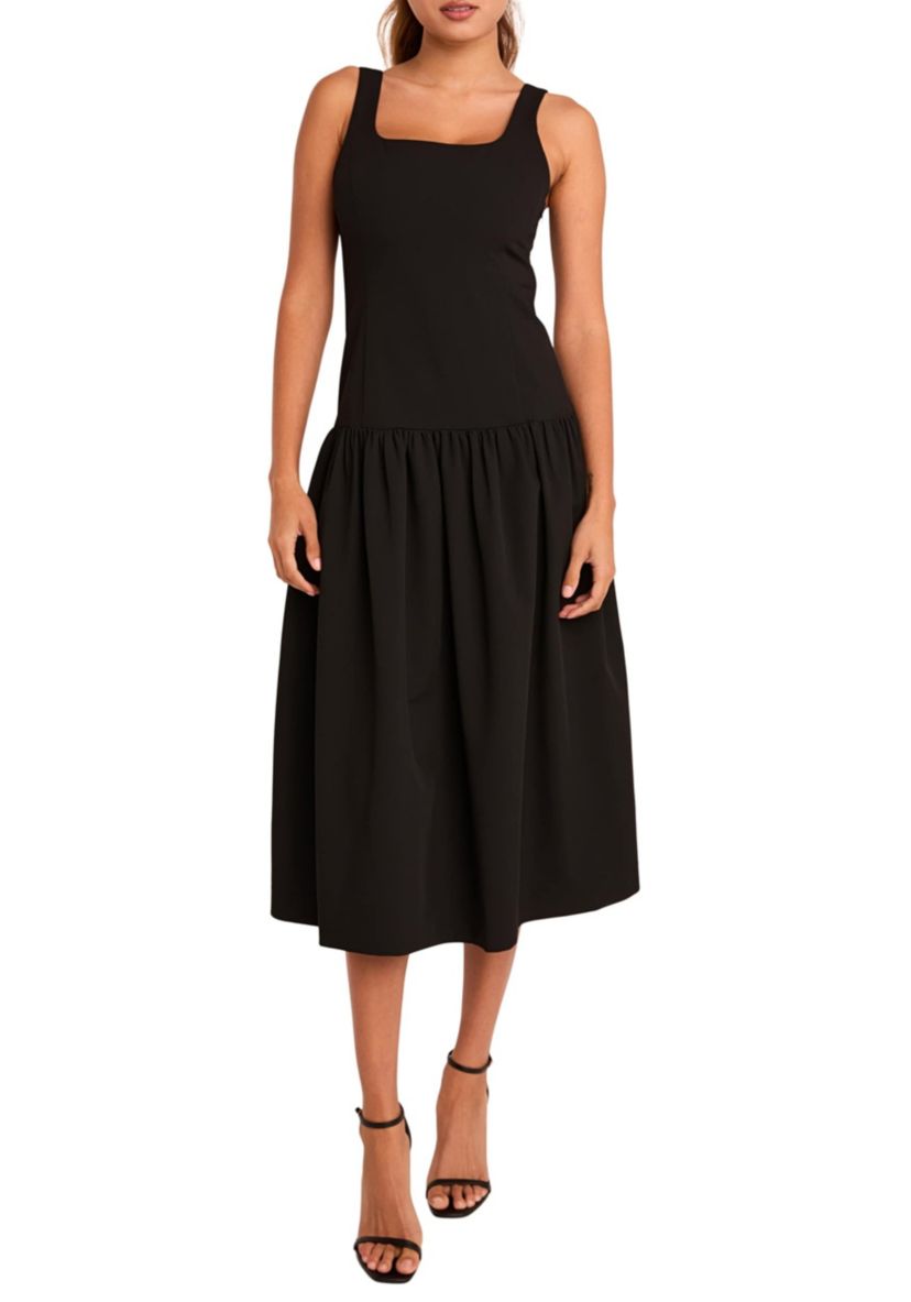 Drop Waist Peplum Midi Dress