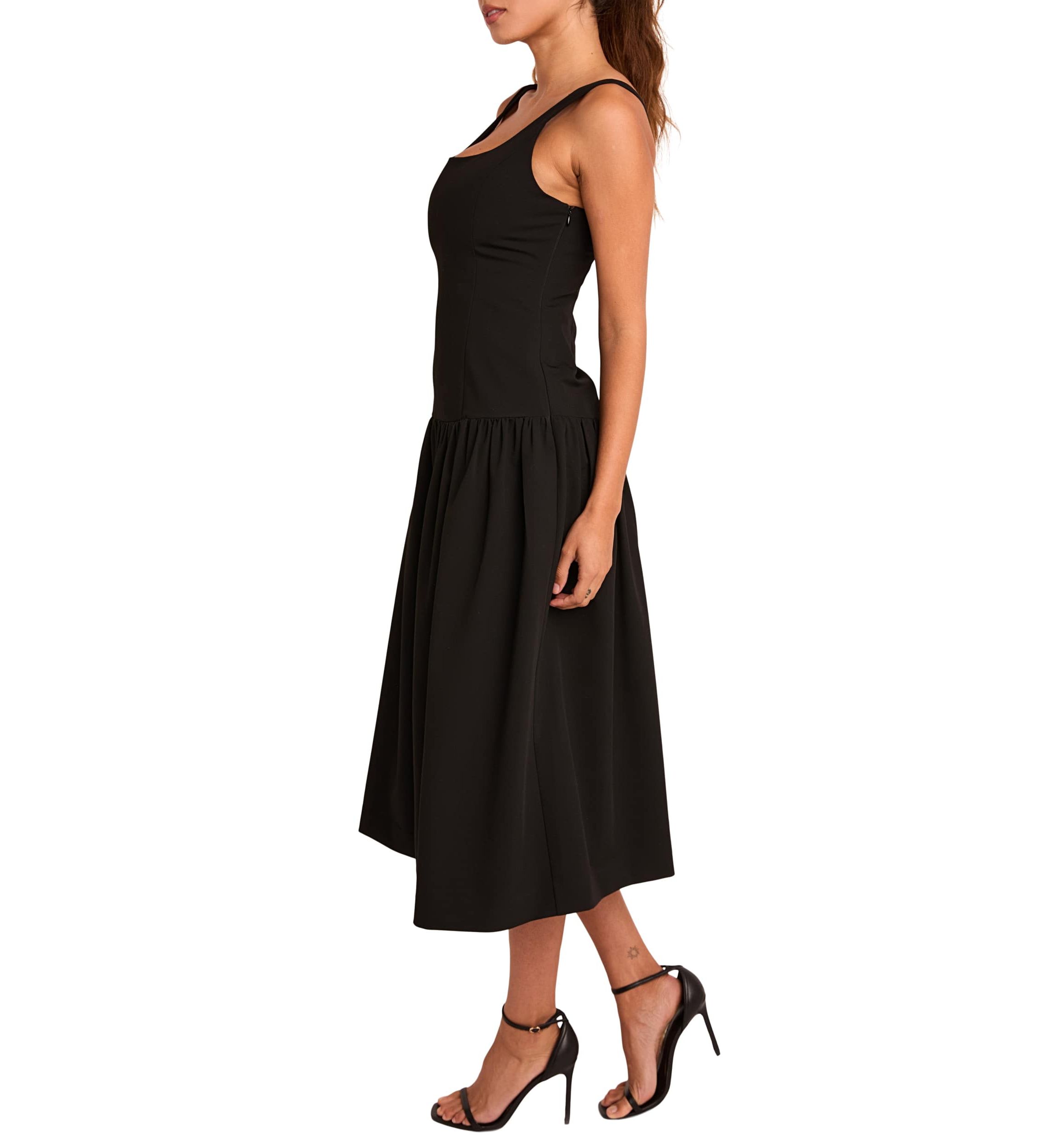 Drop Waist Peplum Midi Dress