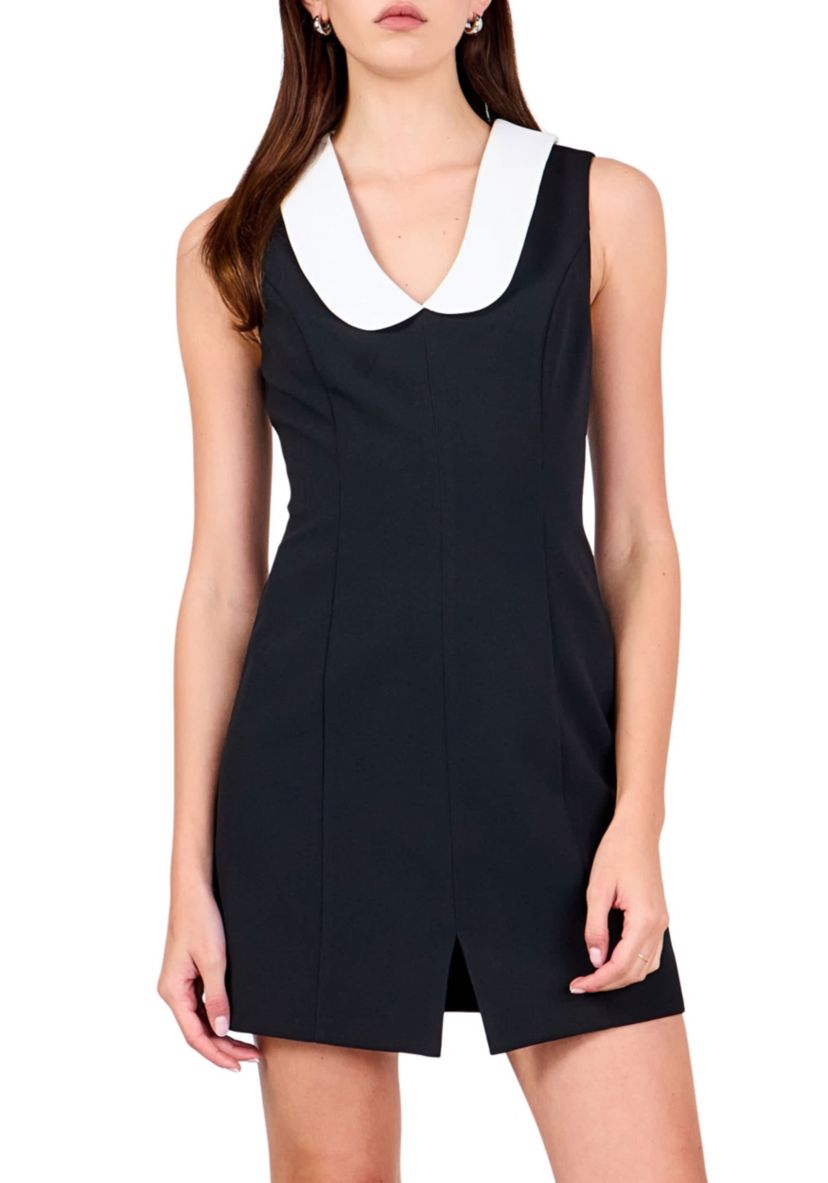 Contrast Shawl Lapel Mini Dress