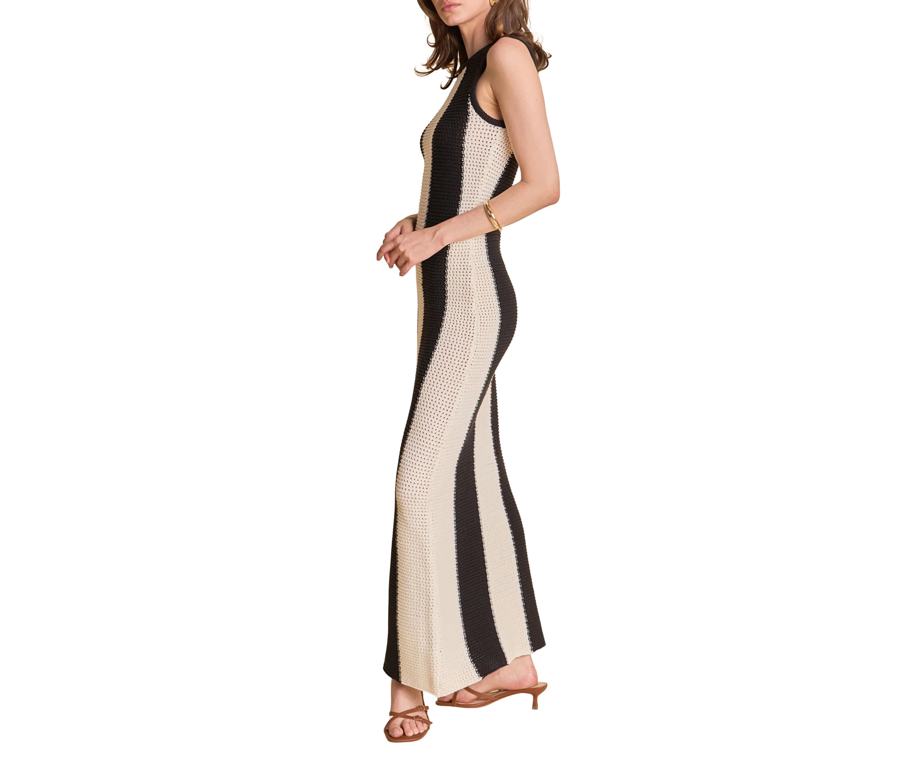 Vertical Stripe Fitted Maxi Dress