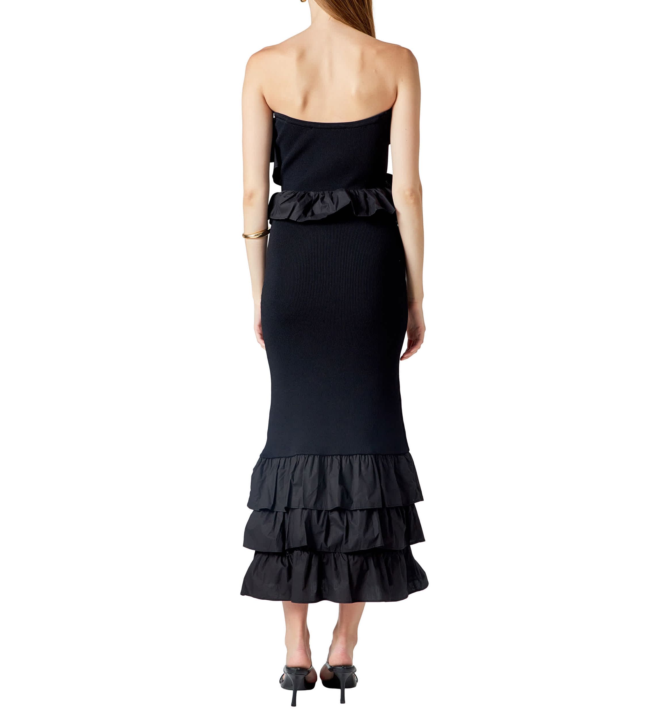 Mixed Media Strapless Fitted Maxi Dress