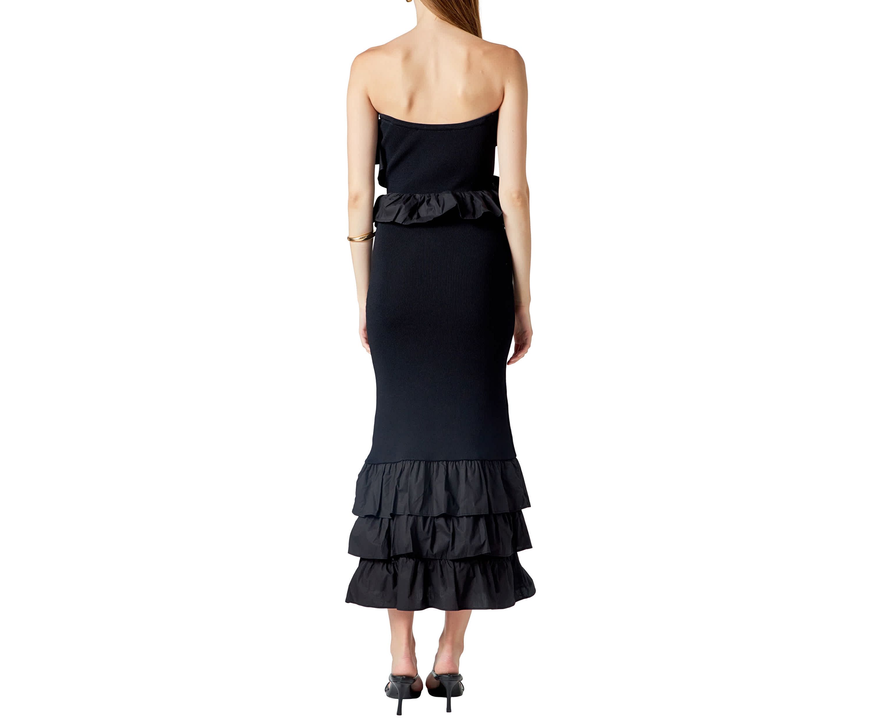 Mixed Media Strapless Fitted Maxi Dress