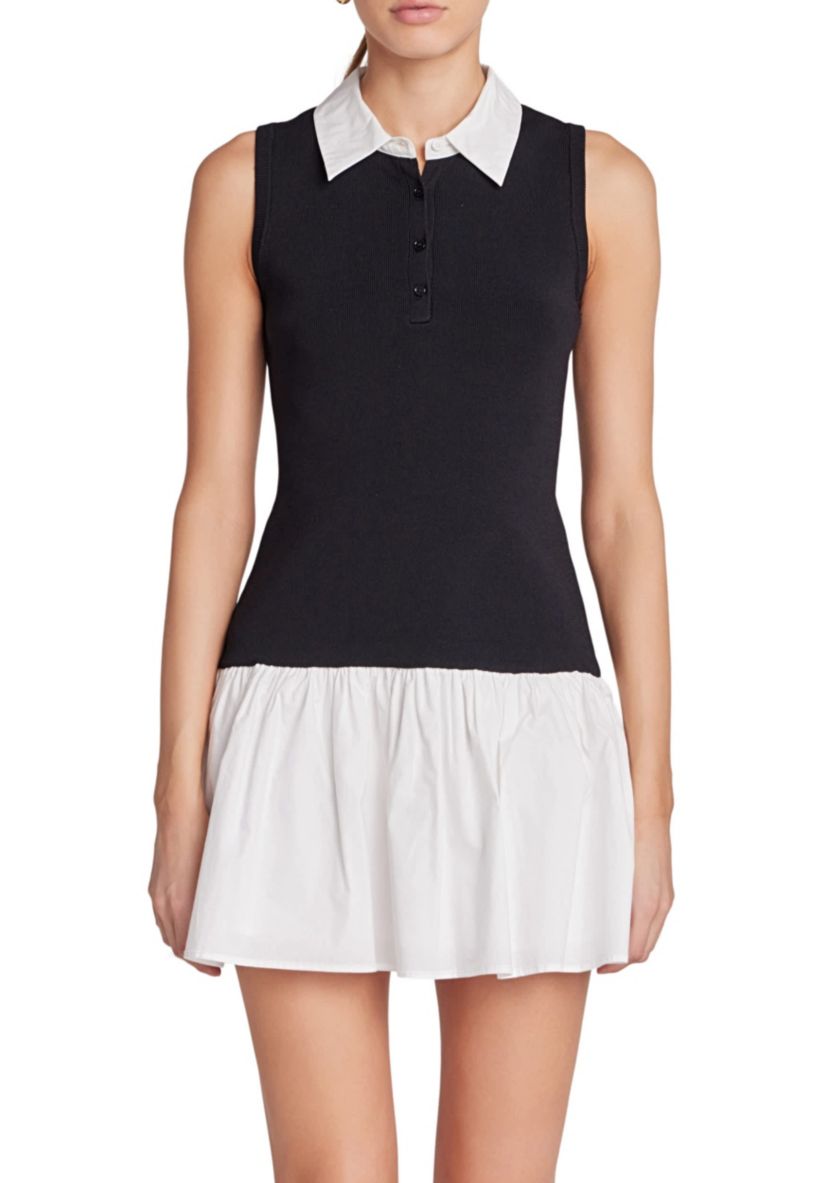 Mixed Media Cotton Polo Mini Dress