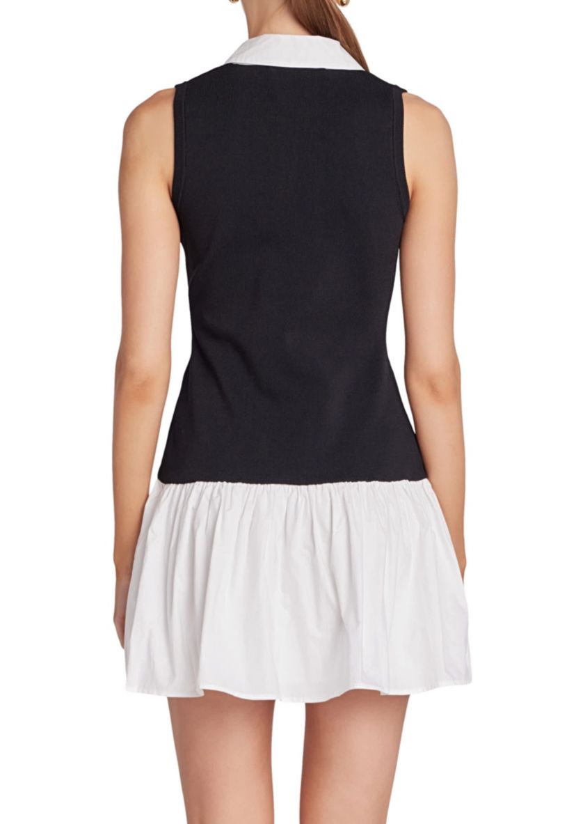 Mixed Media Cotton Polo Mini Dress