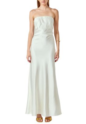 Endless Rose Women's Strapless Satin Maxi Dress, Ivory, XS