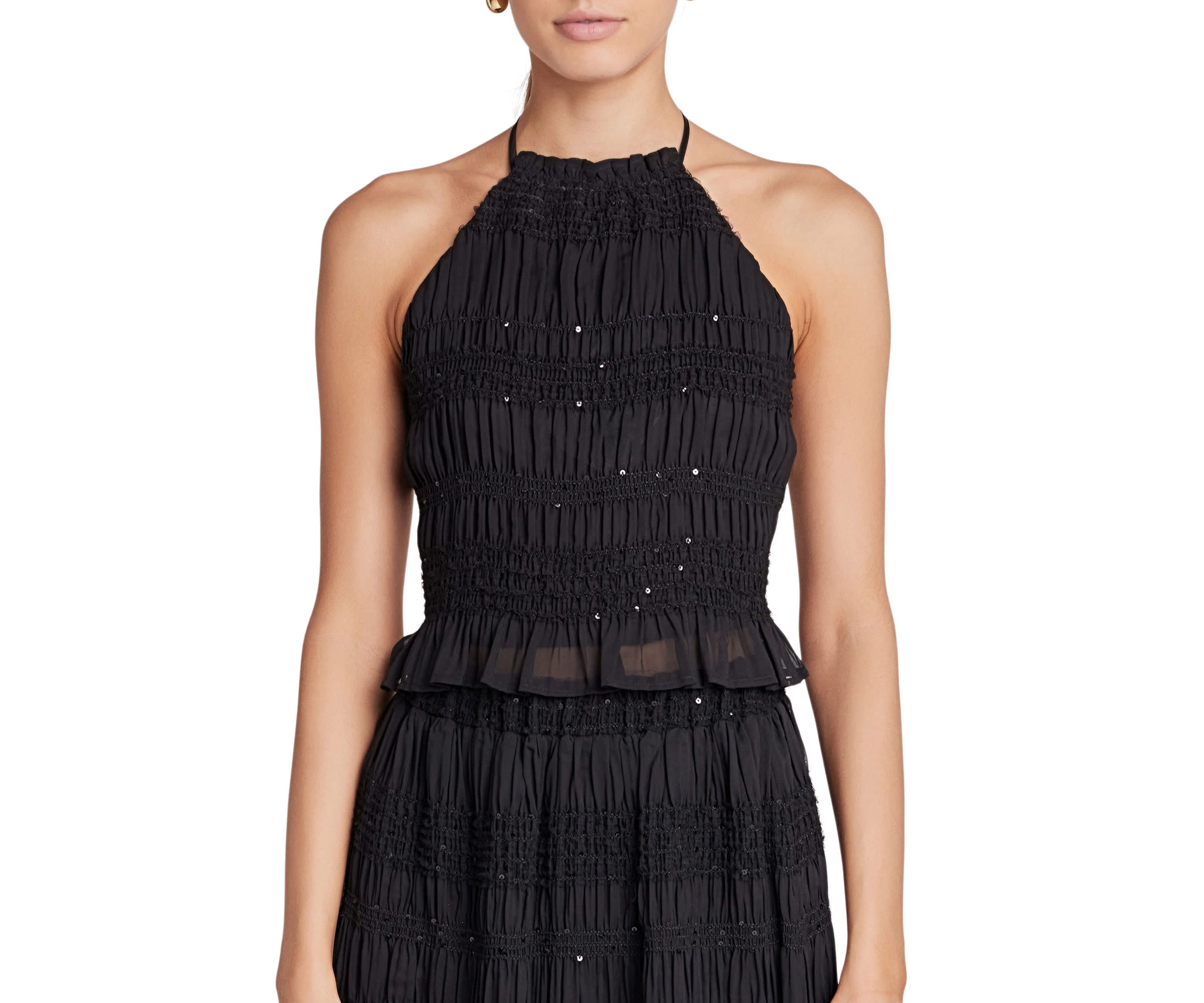 Chiffon Gathered Sequins Halter Top