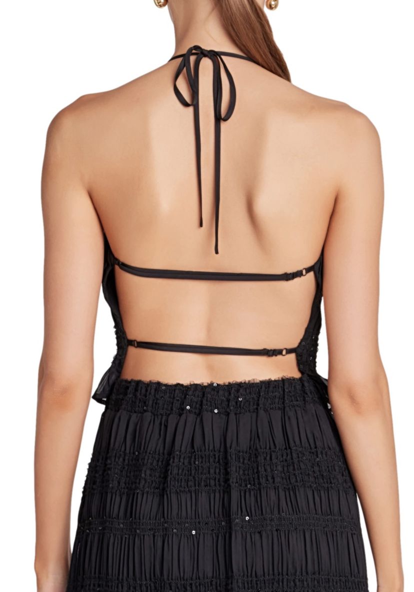 Chiffon Gathered Sequins Halter Top