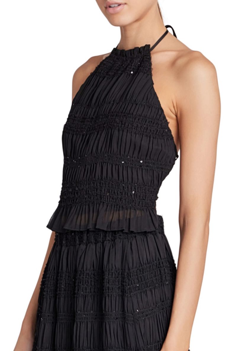 Chiffon Gathered Sequins Halter Top