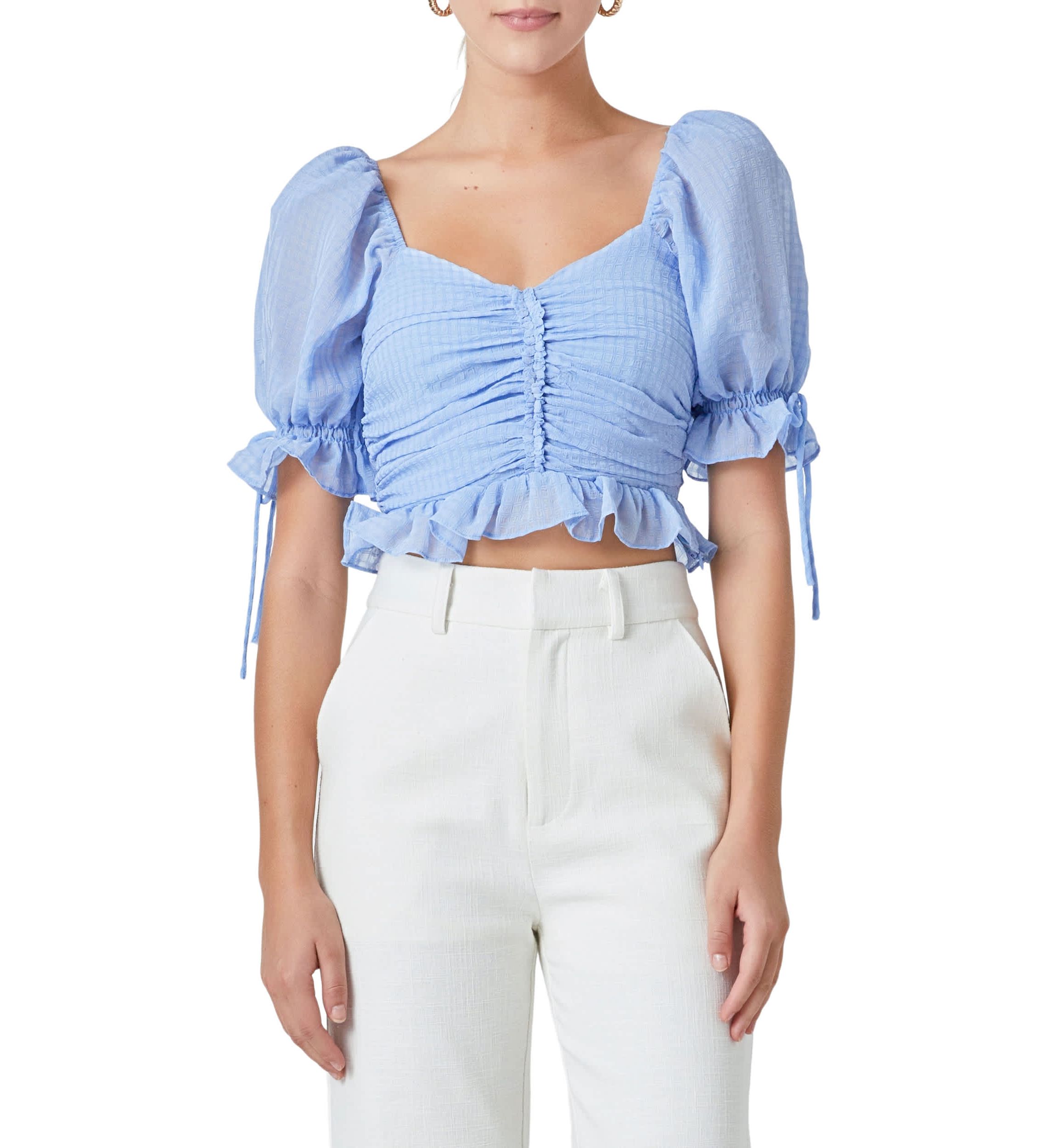 Chiffon Gridded Gathered Top