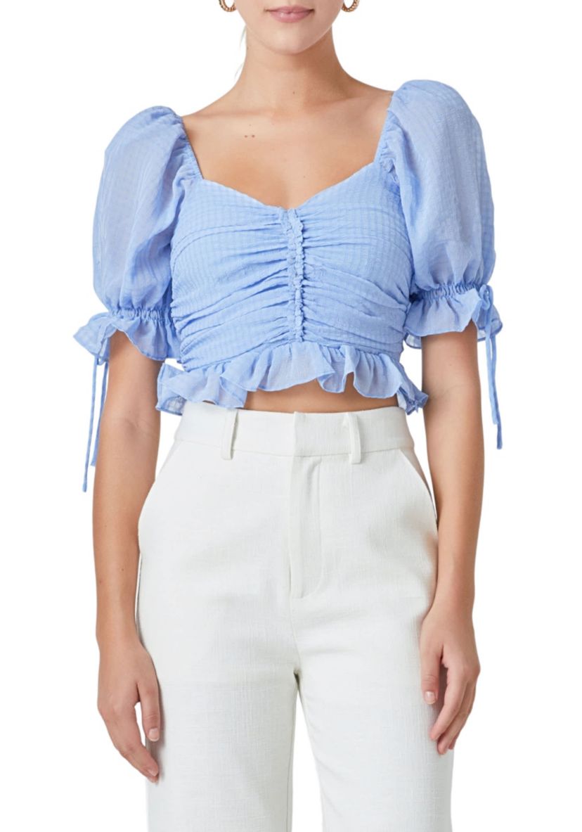 Chiffon Gridded Gathered Top