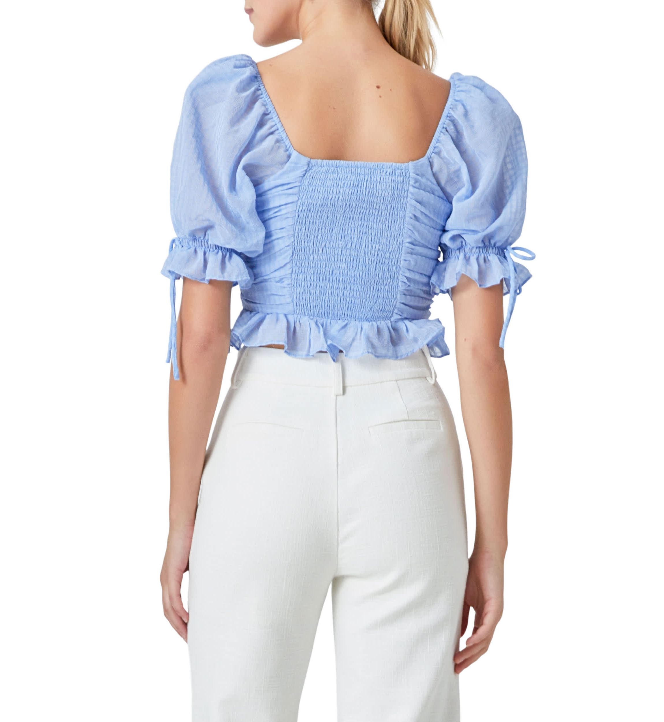 Chiffon Gridded Gathered Top