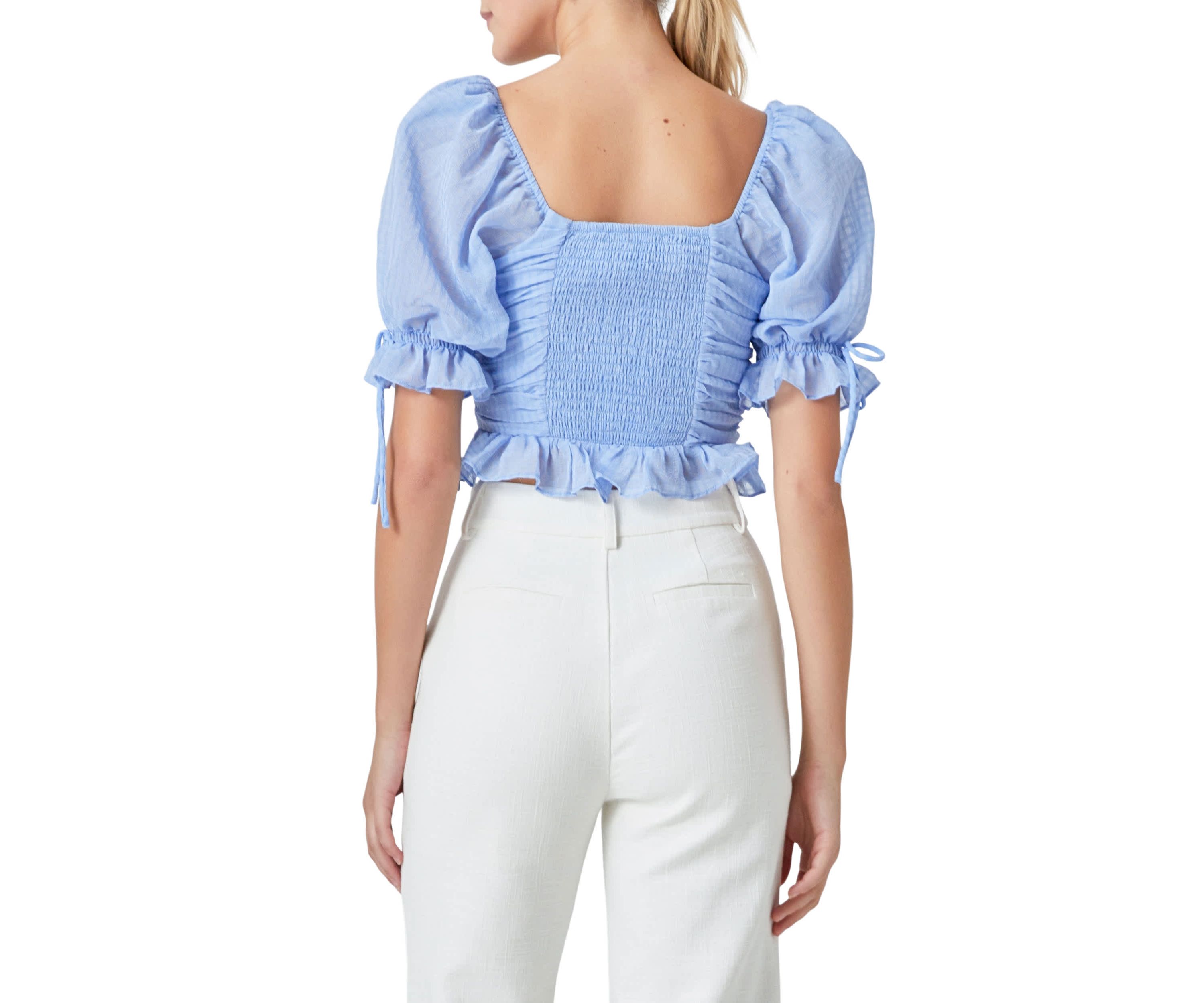 Chiffon Gridded Gathered Top