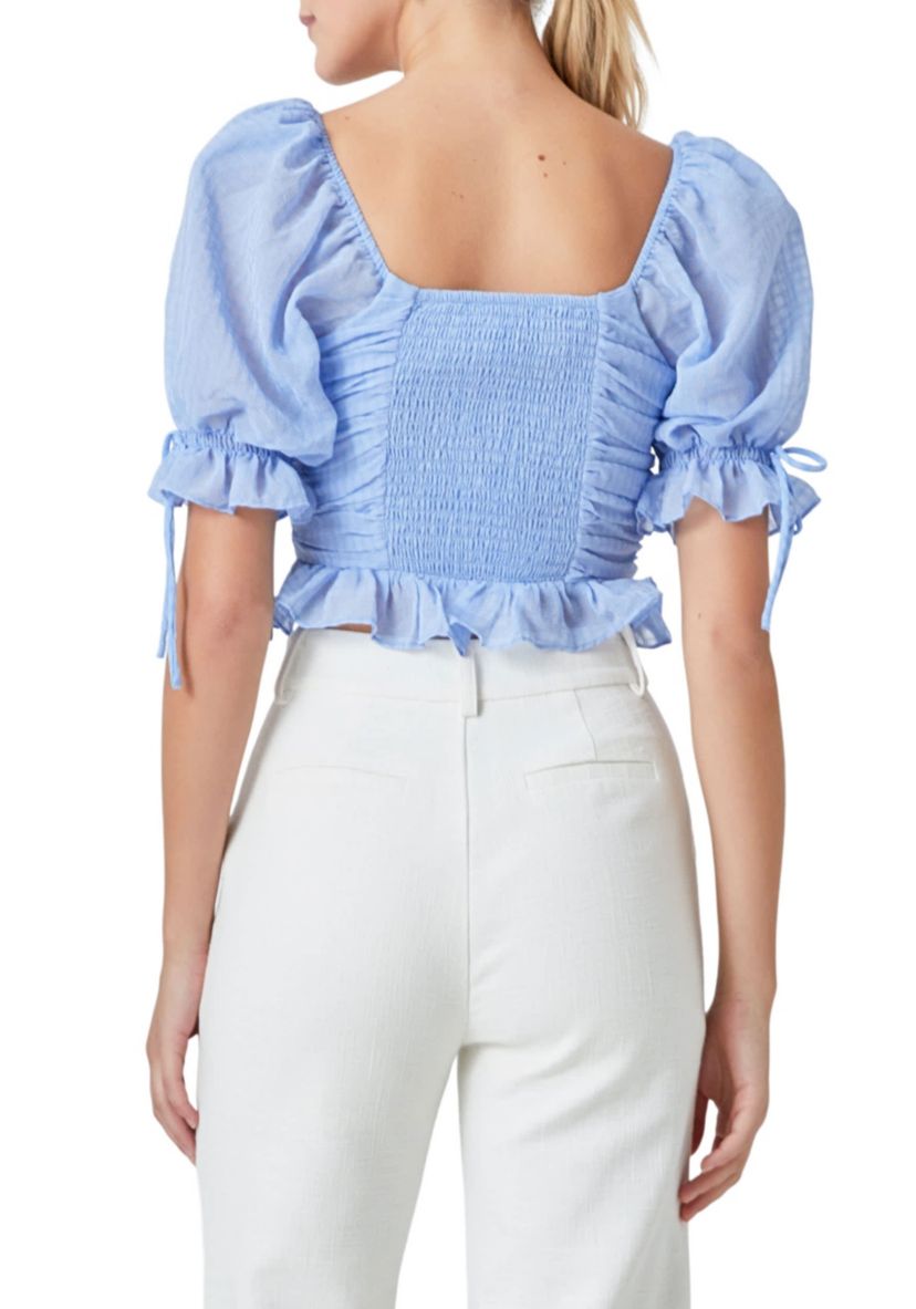 Chiffon Gridded Gathered Top