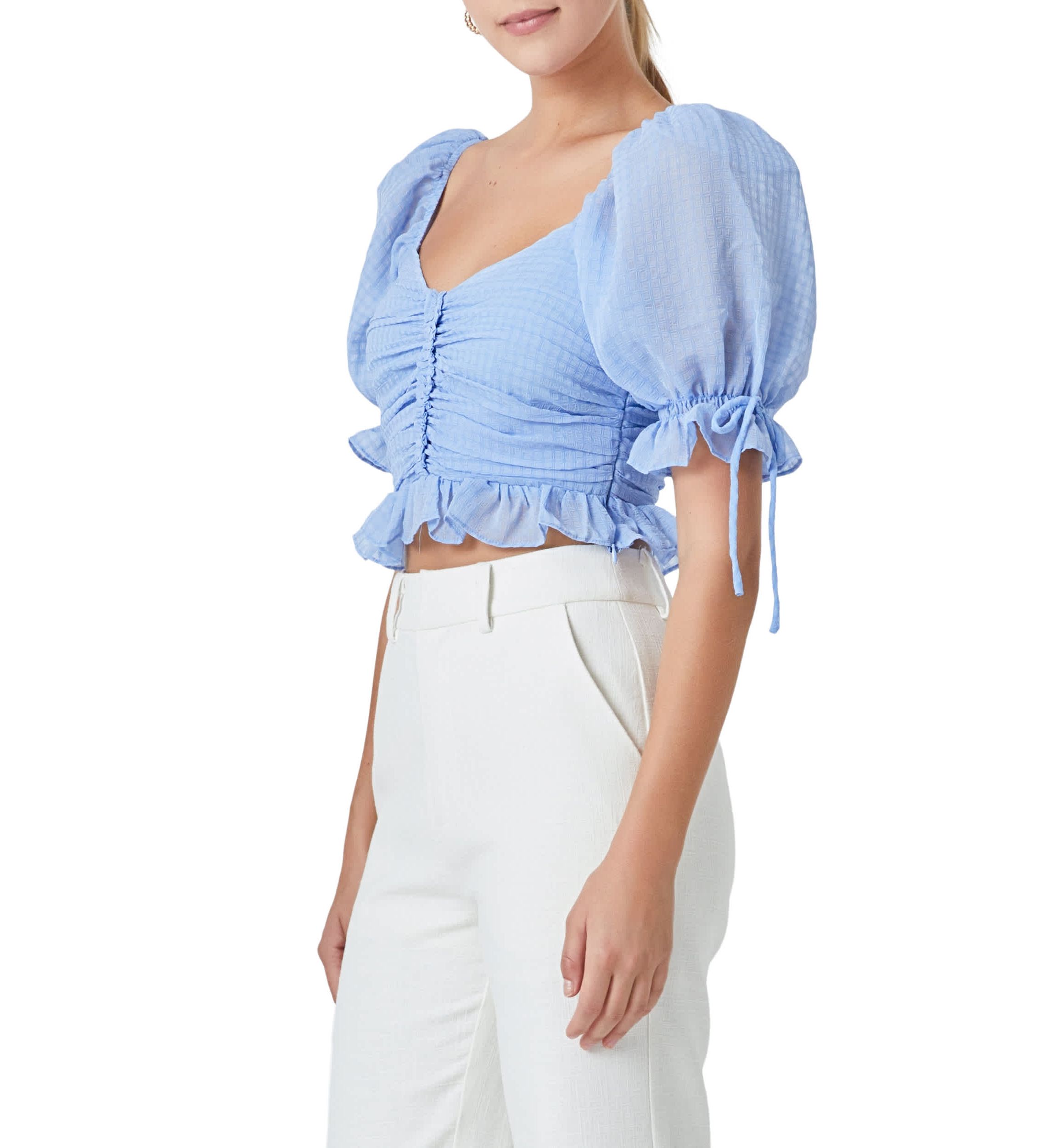 Chiffon Gridded Gathered Top