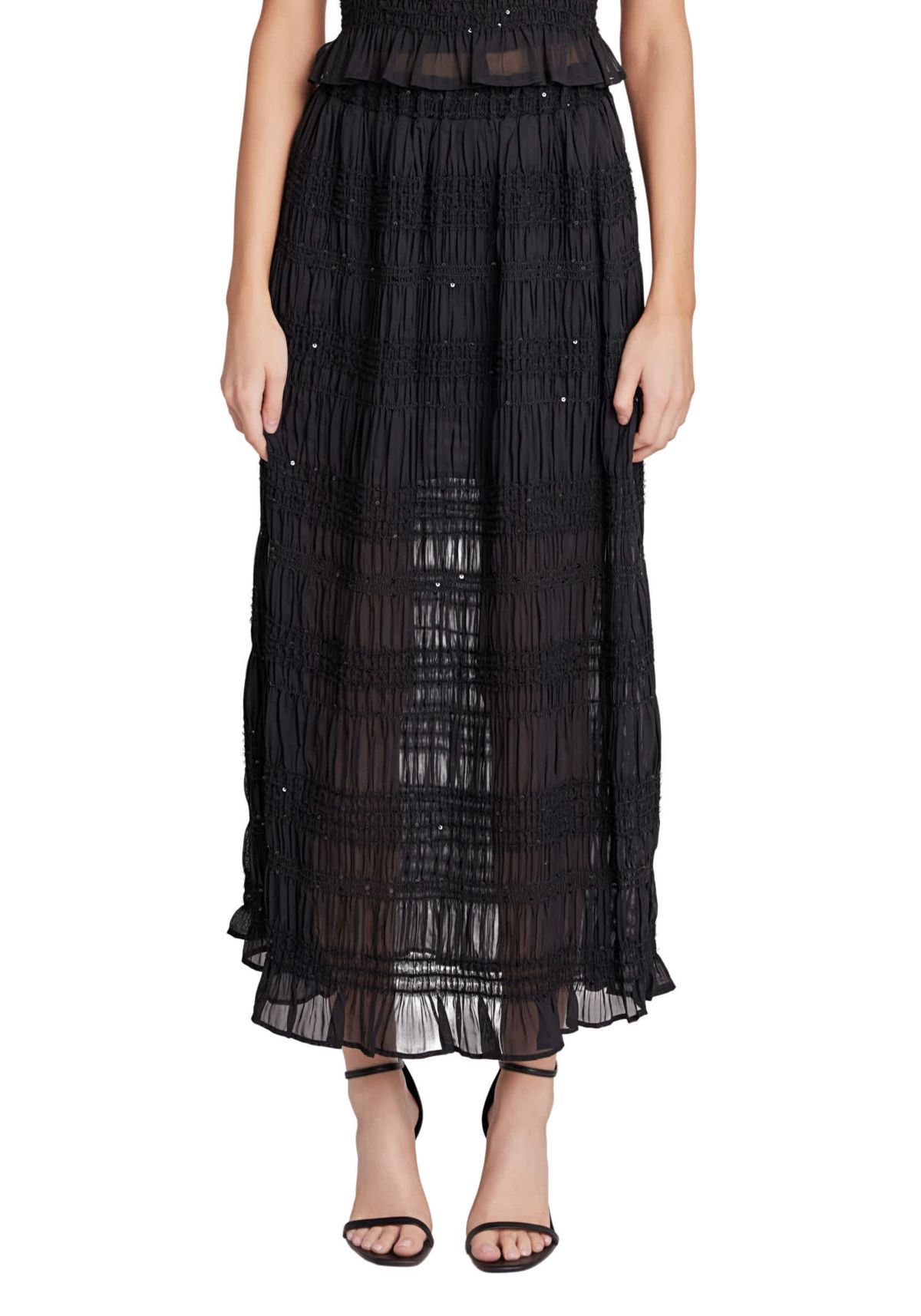 Chiffon Gathered Sequins Maxi Skirt