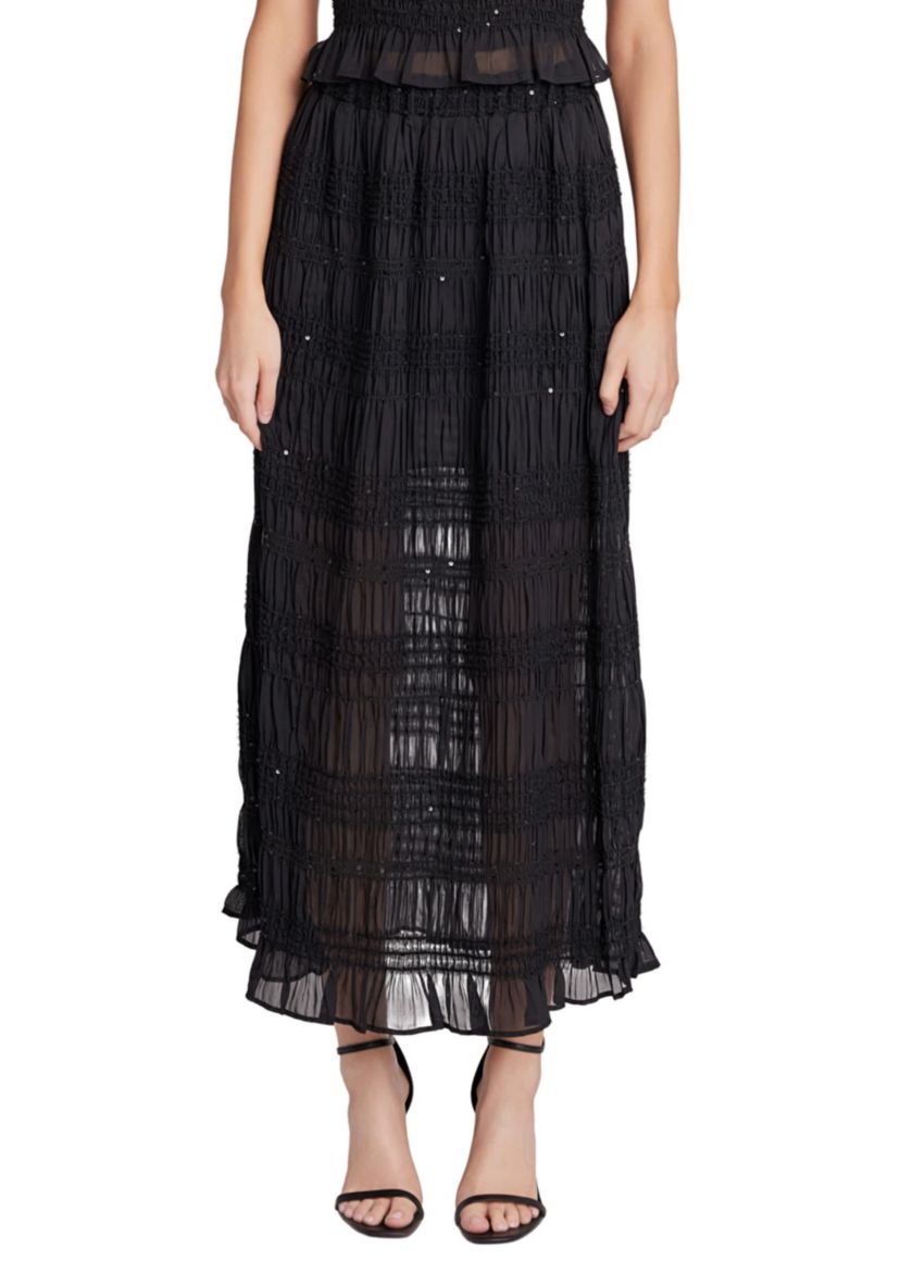 Chiffon Gathered Sequins Maxi Skirt