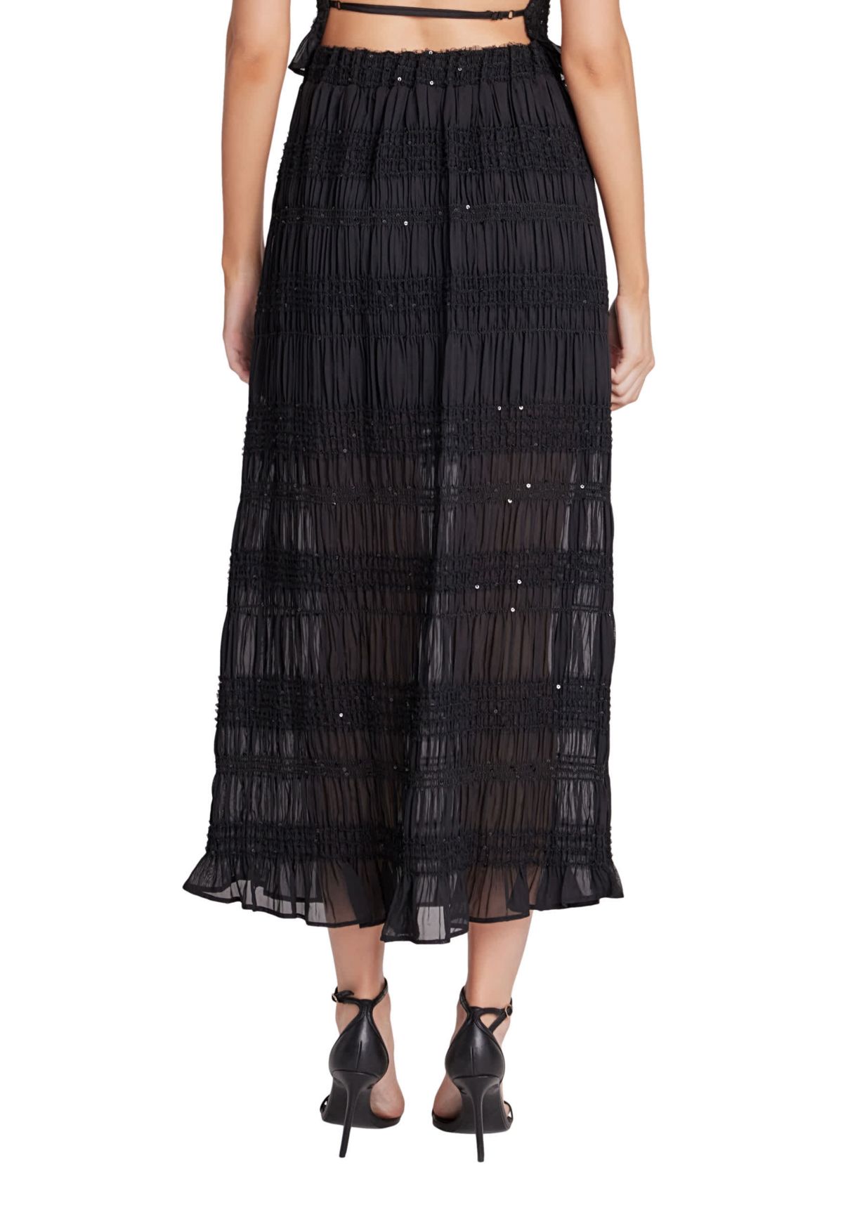 Chiffon Gathered Sequins Maxi Skirt