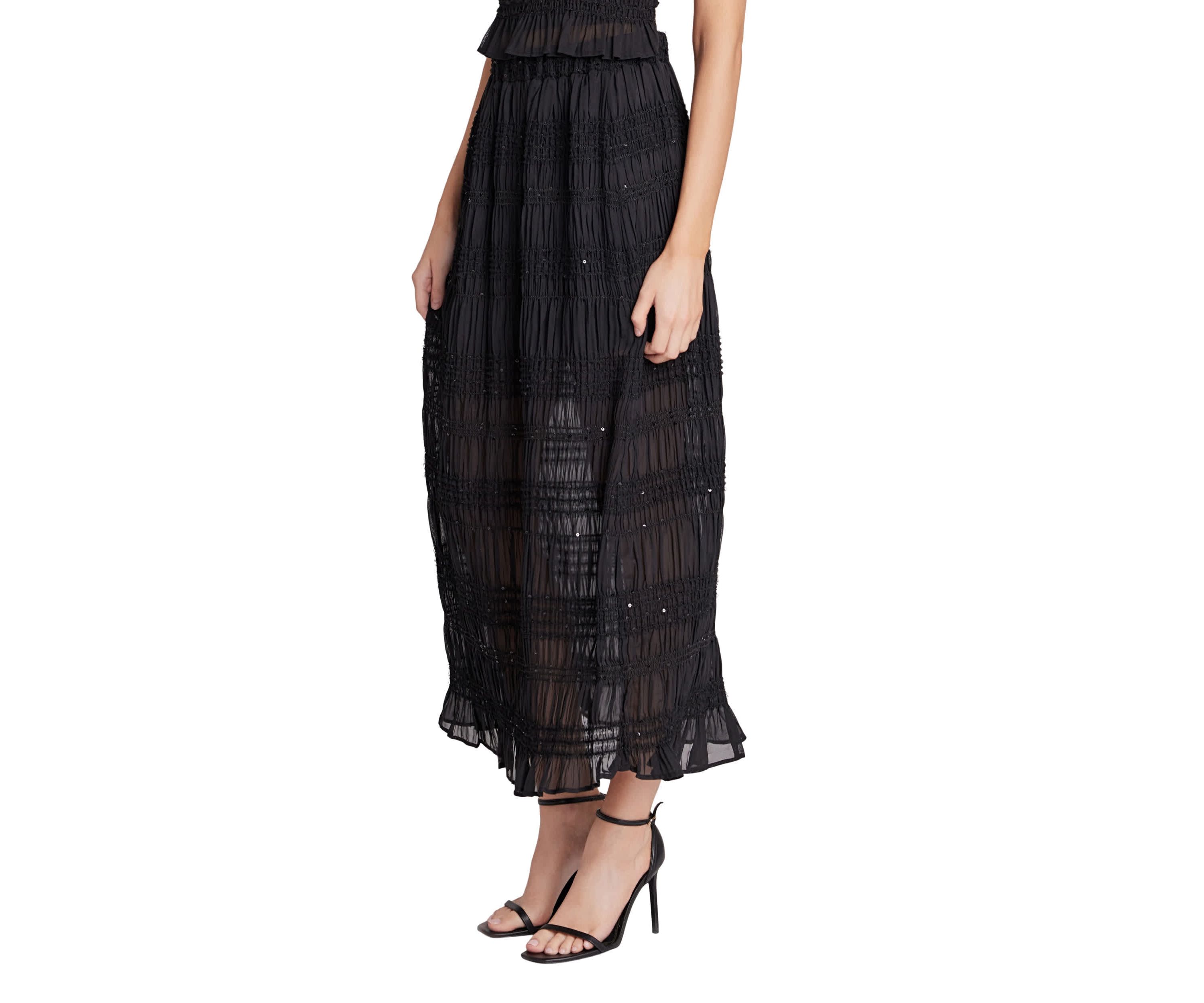 Chiffon Gathered Sequins Maxi Skirt