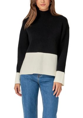 ENGLISH FACTORY Women's Bicolor High Collar Sweater, Medium