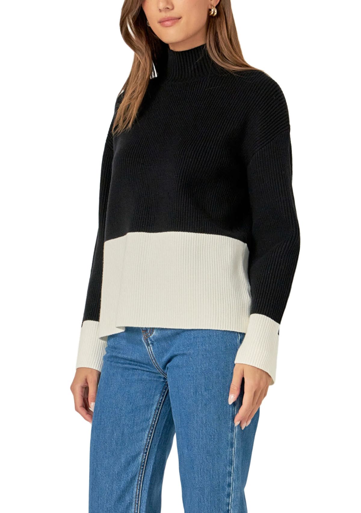 Bicolor High Collar Sweater