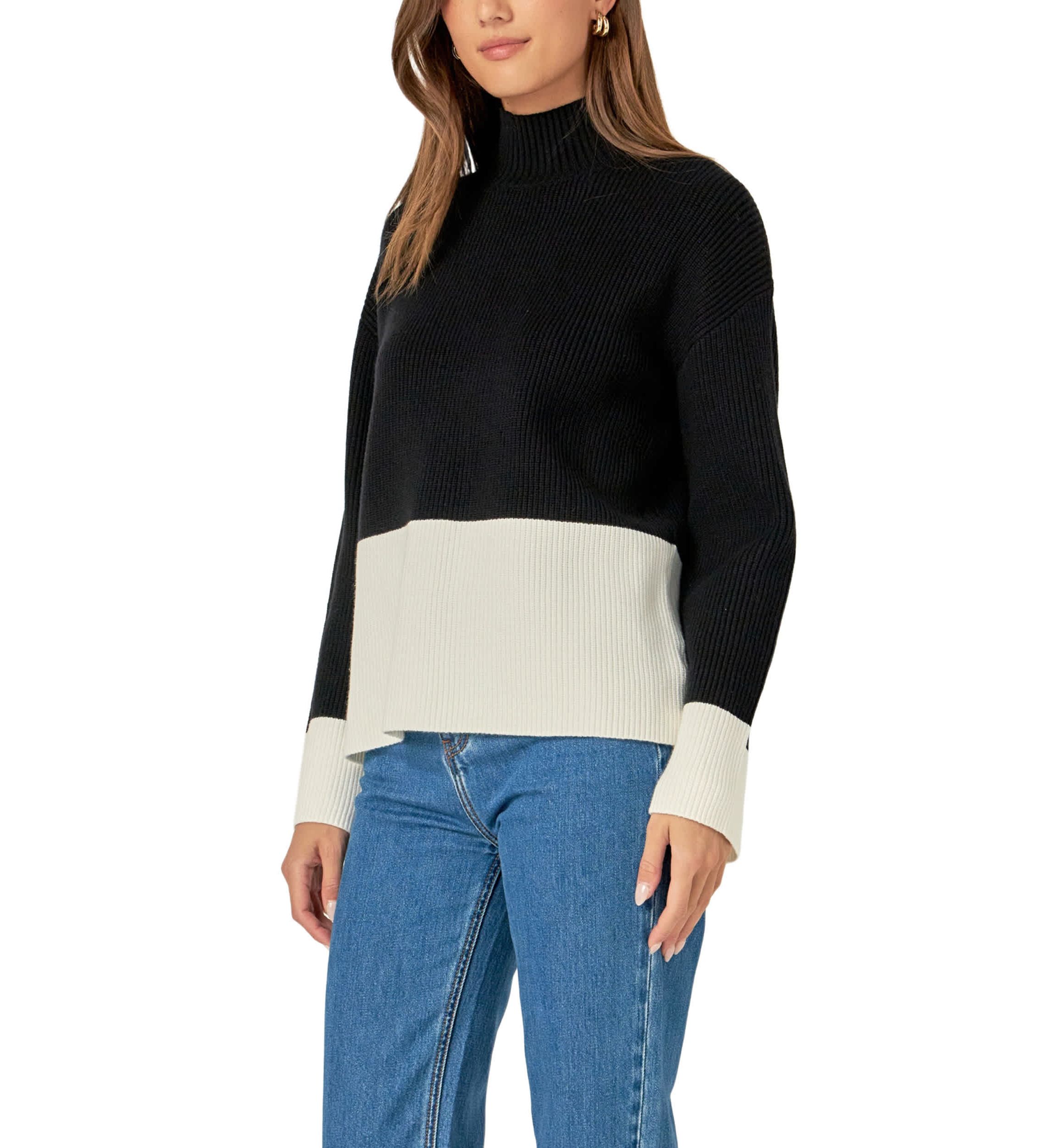 Bicolor High Collar Sweater