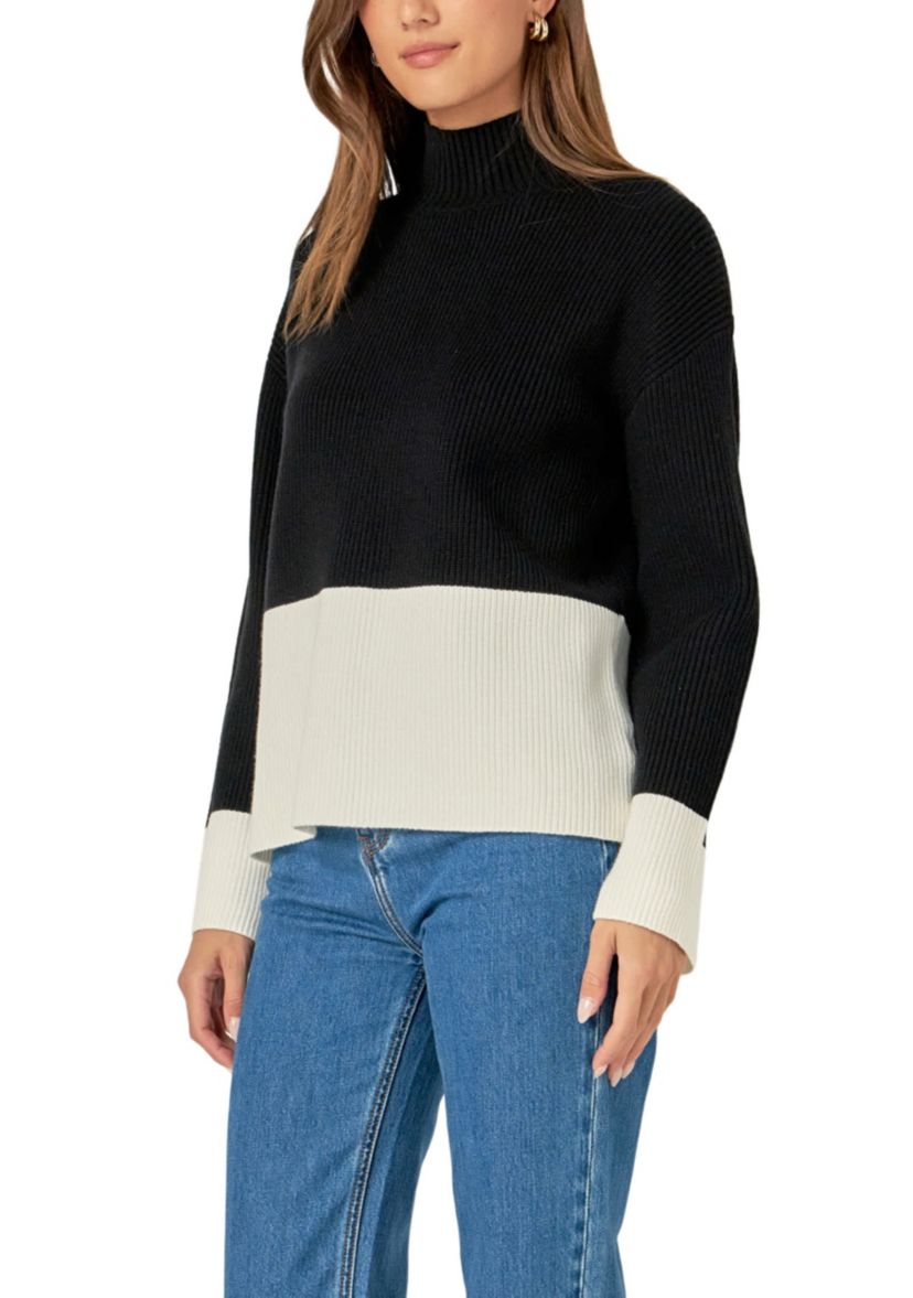 Bicolor High Collar Sweater