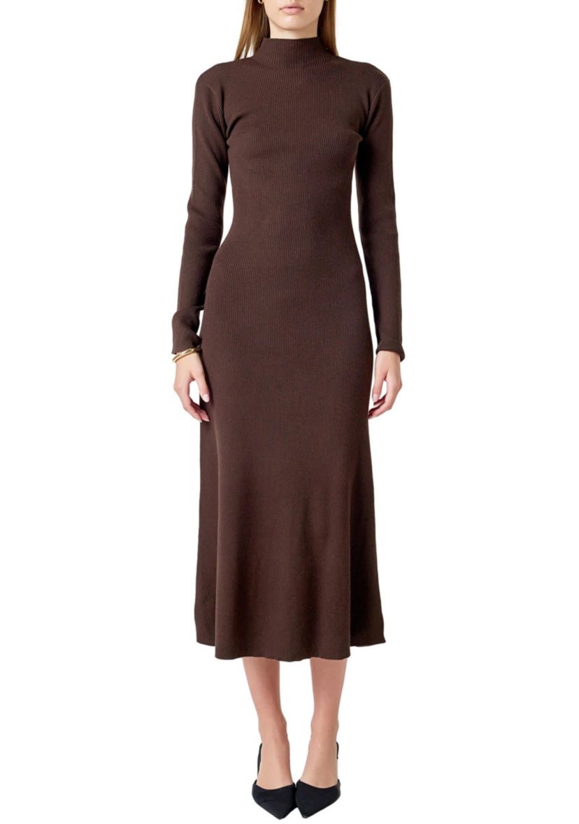 Rib Knit Long Sleeve Maxi Dress