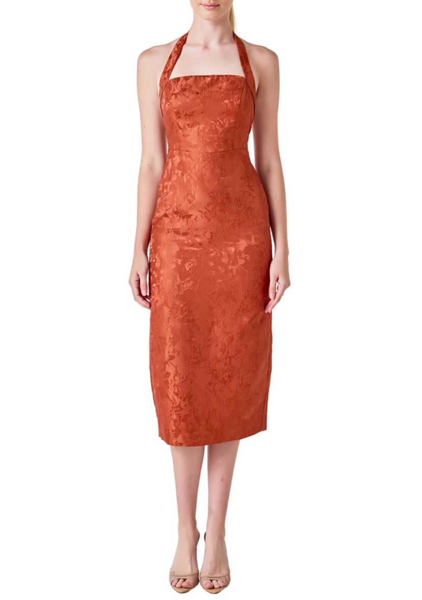 Jacquard Halter Column Midi Dress