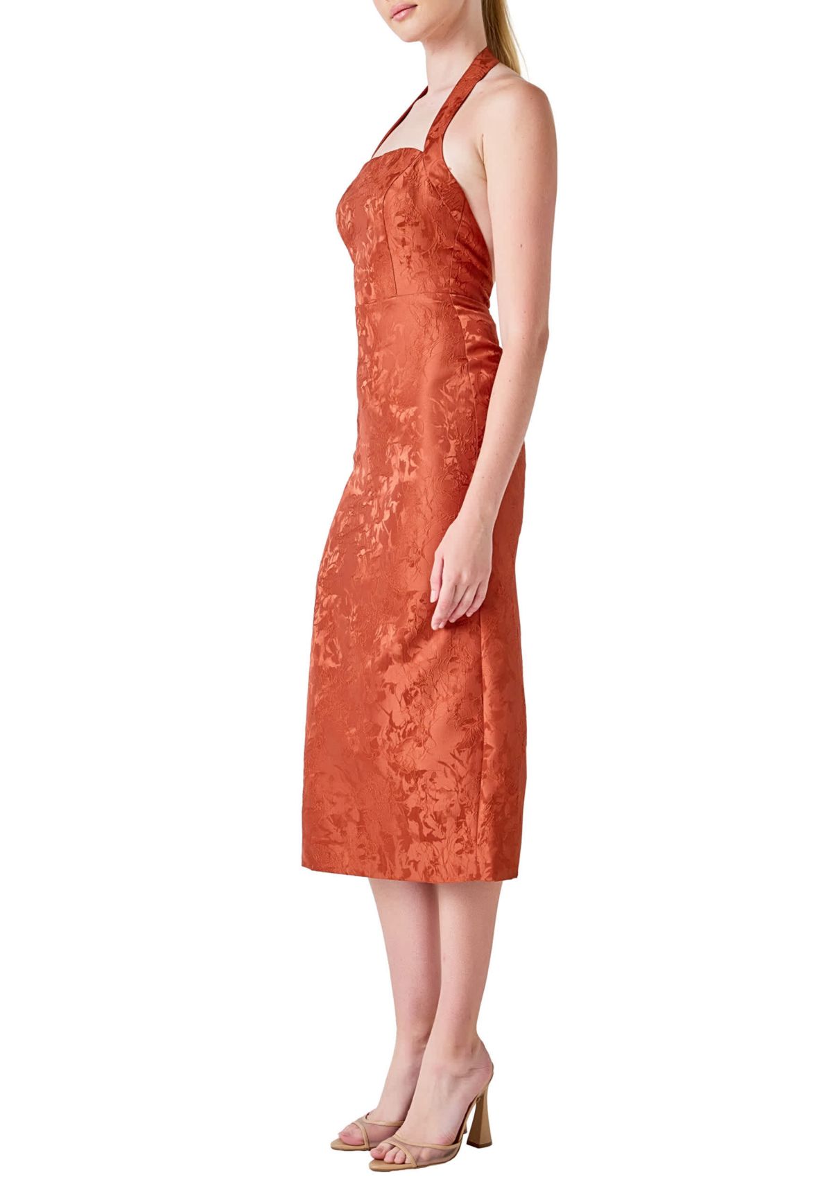 Jacquard Halter Column Midi Dress