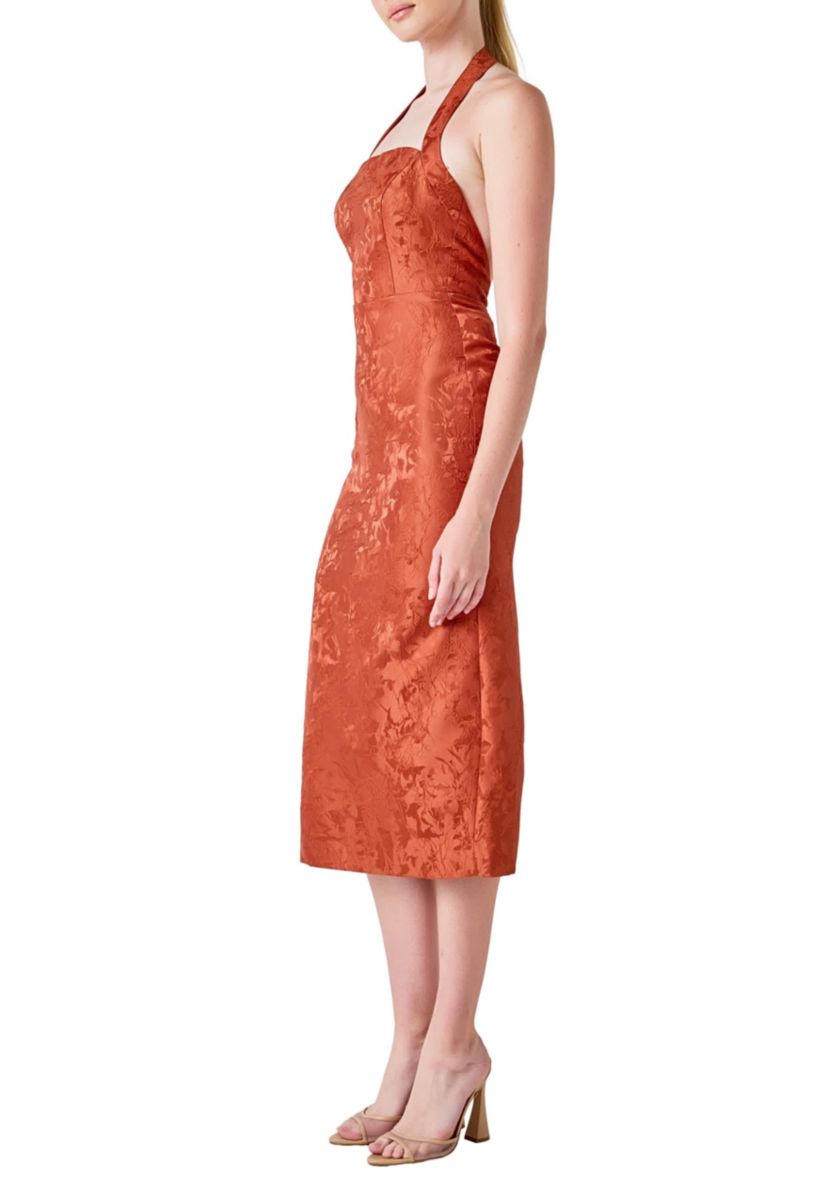 Jacquard Halter Column Midi Dress