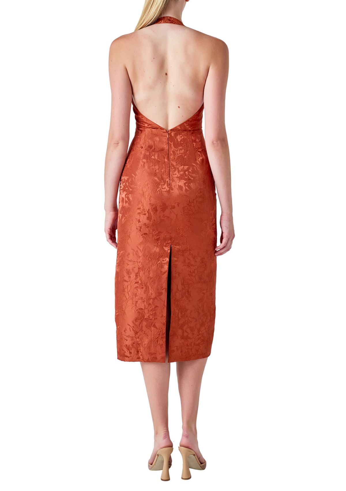 Jacquard Halter Column Midi Dress
