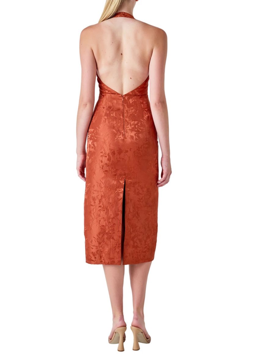 Jacquard Halter Column Midi Dress